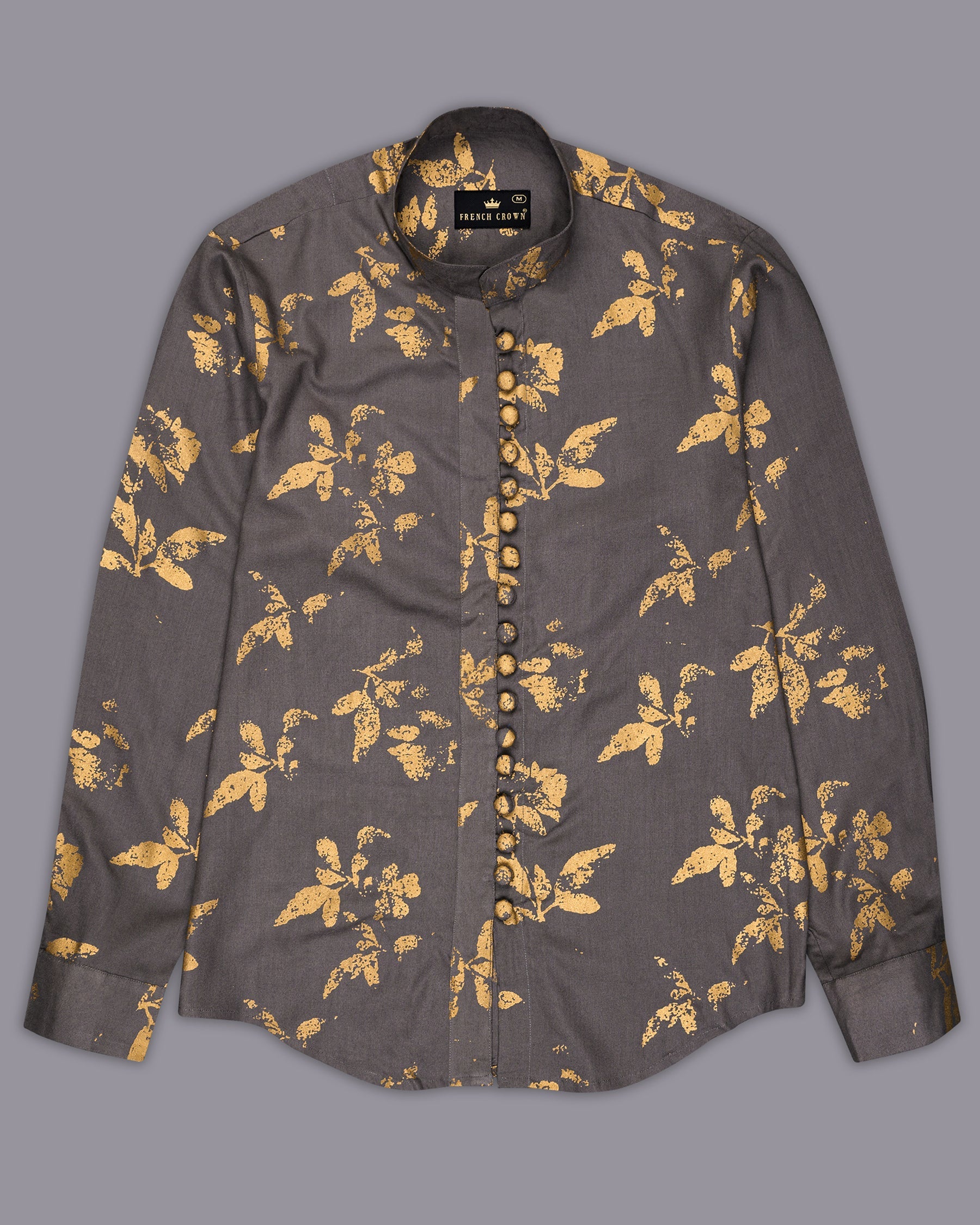 Vampire Brown With Leaves Foil Printed Premium Tencel Women’s Shirt WS061-M-FB-32, WS061-M-FB-34, WS061-M-FB-36, WS061-M-FB-38, WS061-M-FB-40, WS061-M-FB-42