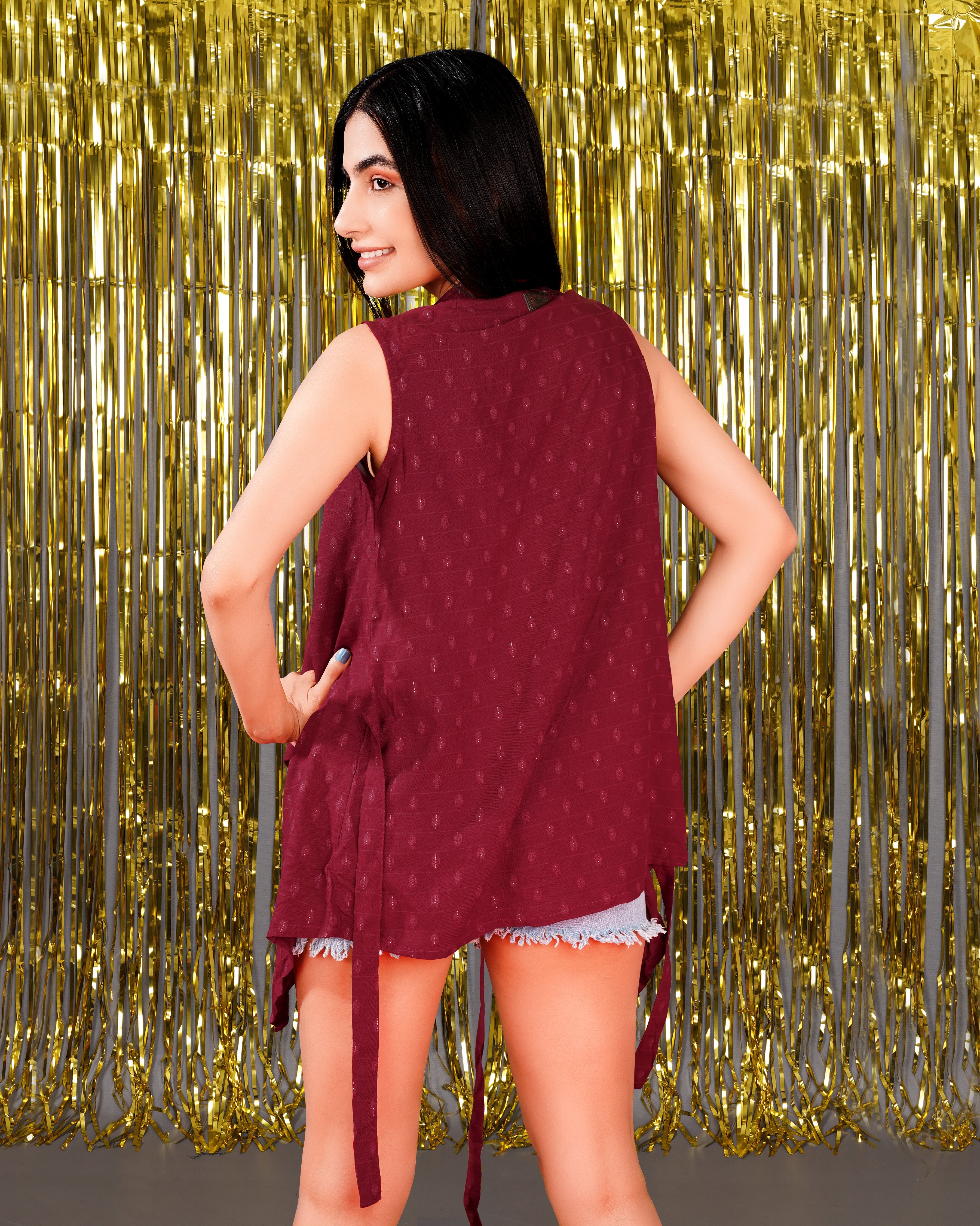 Persian Red Printed Viscose Shrug WTP020-32, WTP020-34, WTP020-36, WTP020-38, WTP020-40, WTP020-42