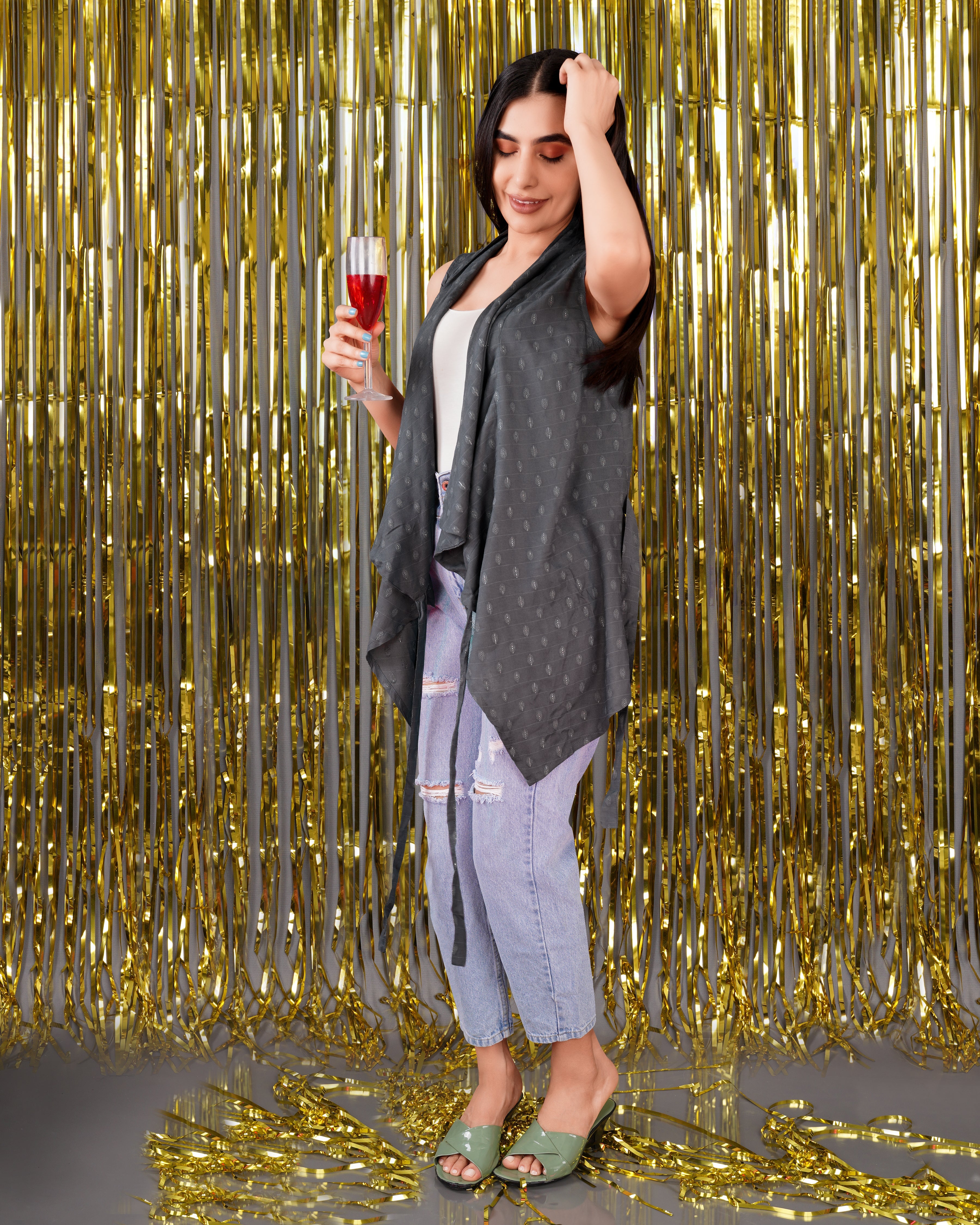 Gravel Gray Printed Viscose Shrug WTP021-32, WTP021-34, WTP021-36, WTP021-38, WTP021-40, WTP021-42