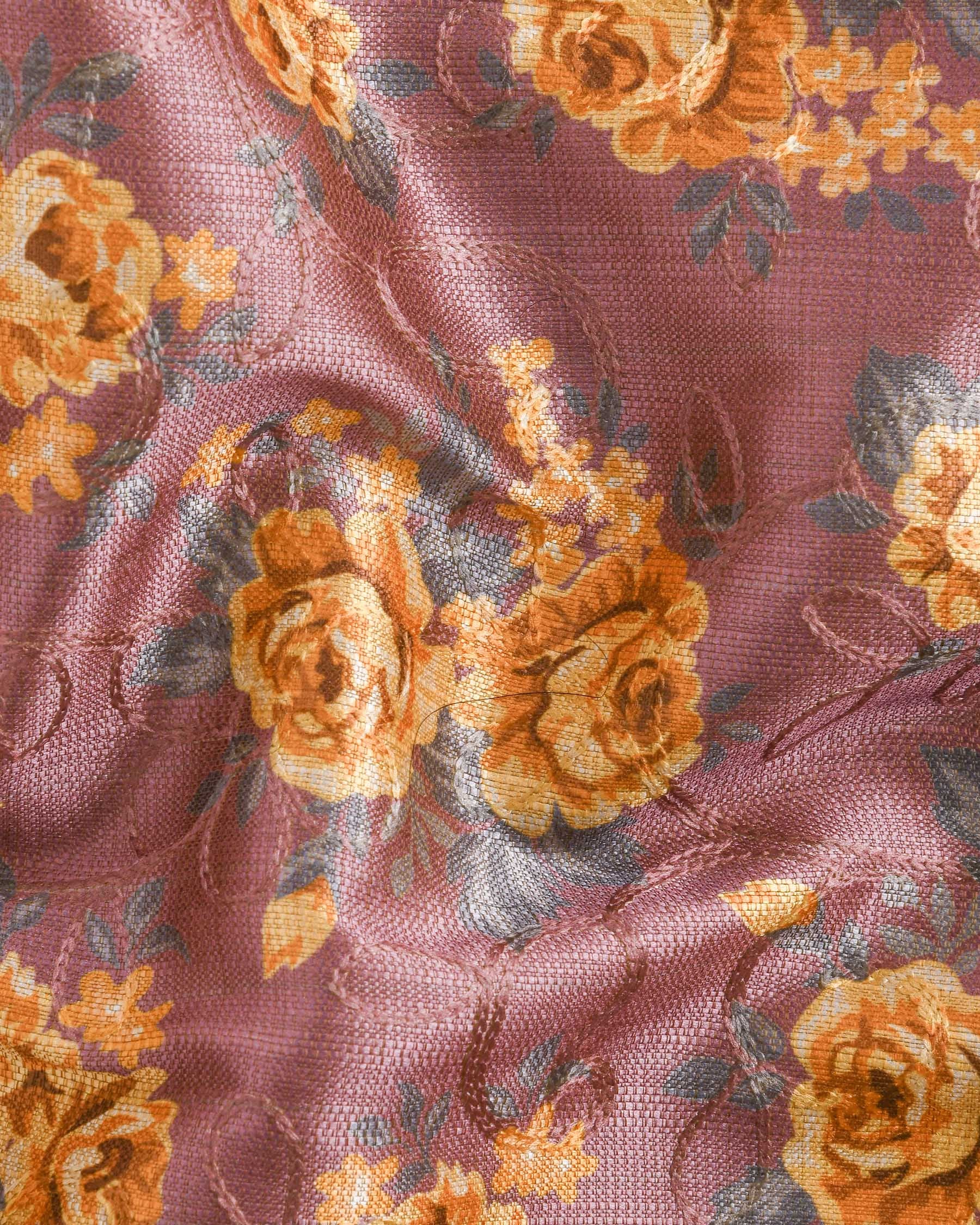 Rosewood with Tonal embroidered and Mustard Flowers Printed Premium Designer Blazer