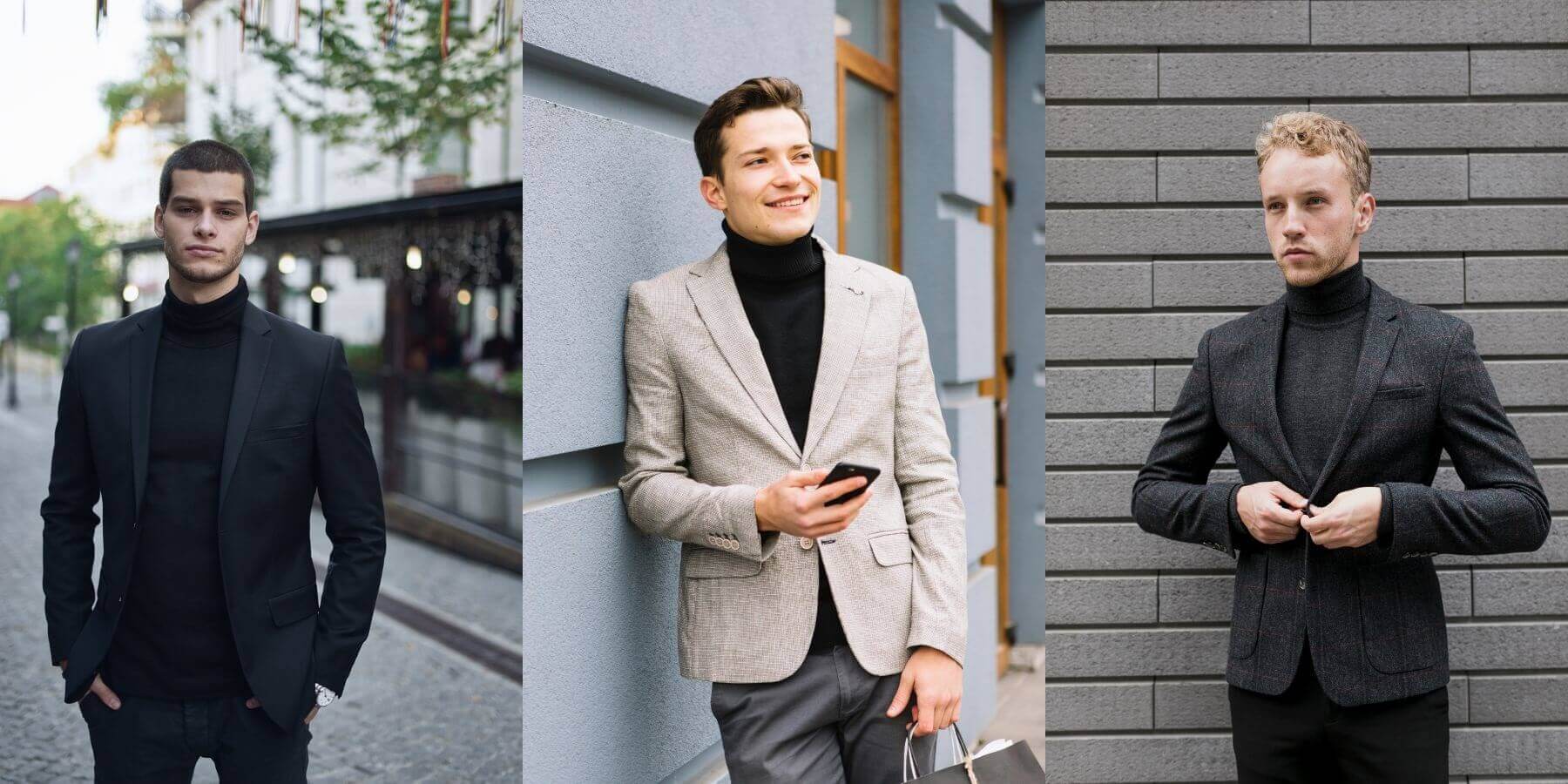 Three Men Wearing Suit with Turtleneck