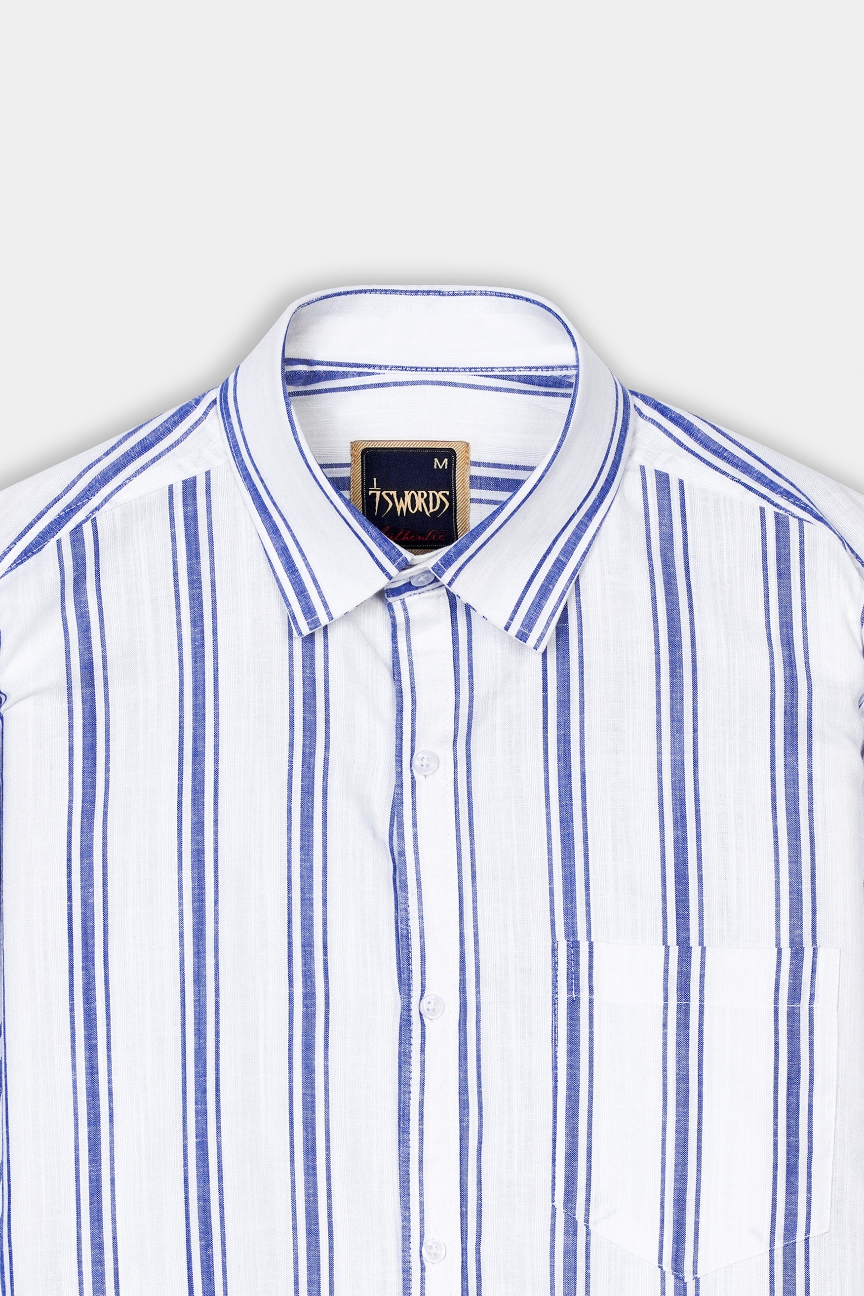 7swords-Bright White with Wild Yonde Blue Striped Premium Cotton Shirt