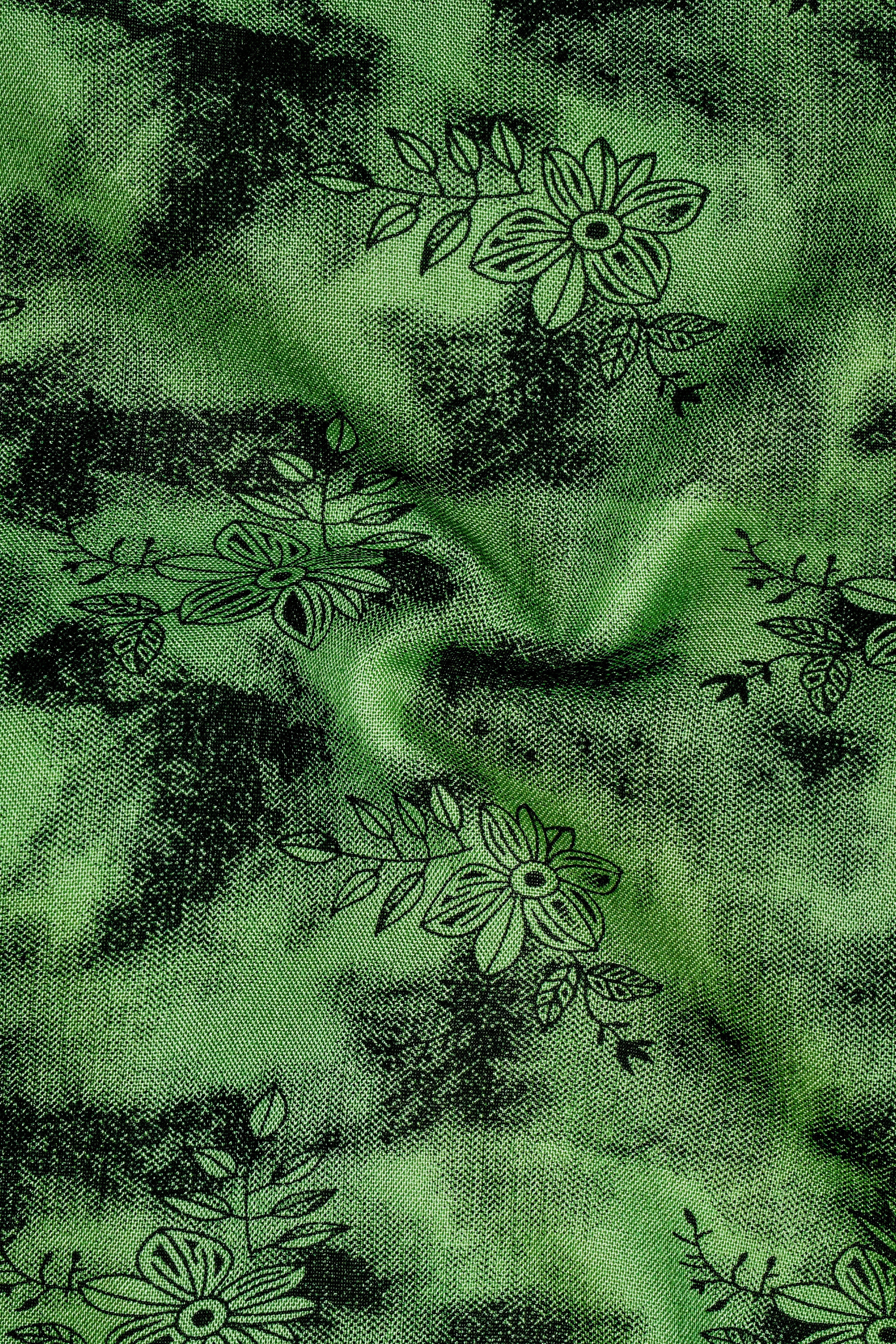 Coriander Green and Black Floral Textured Premium Tencel Shirt
