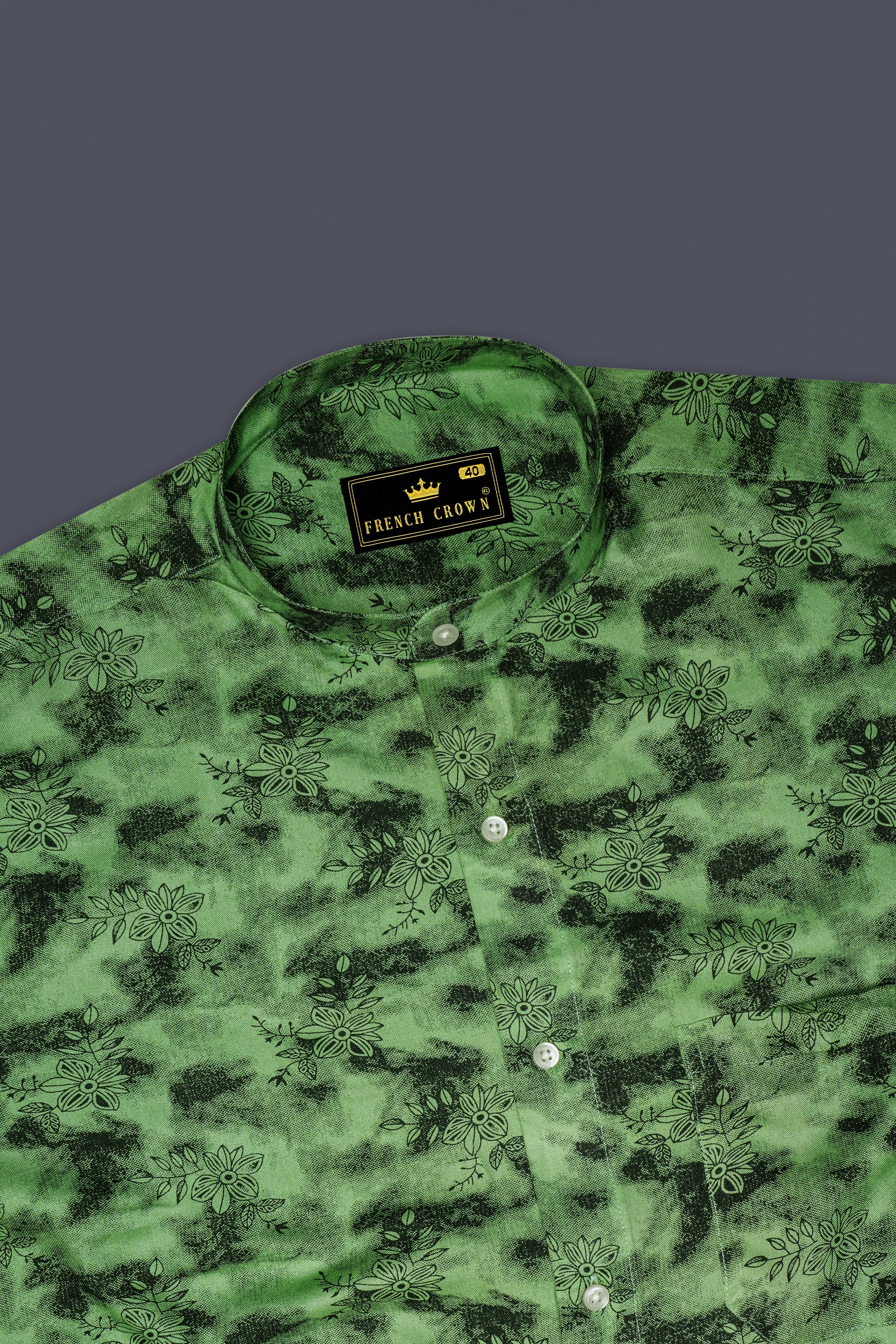 Coriander Green and Black Floral Textured Premium Tencel Shirt