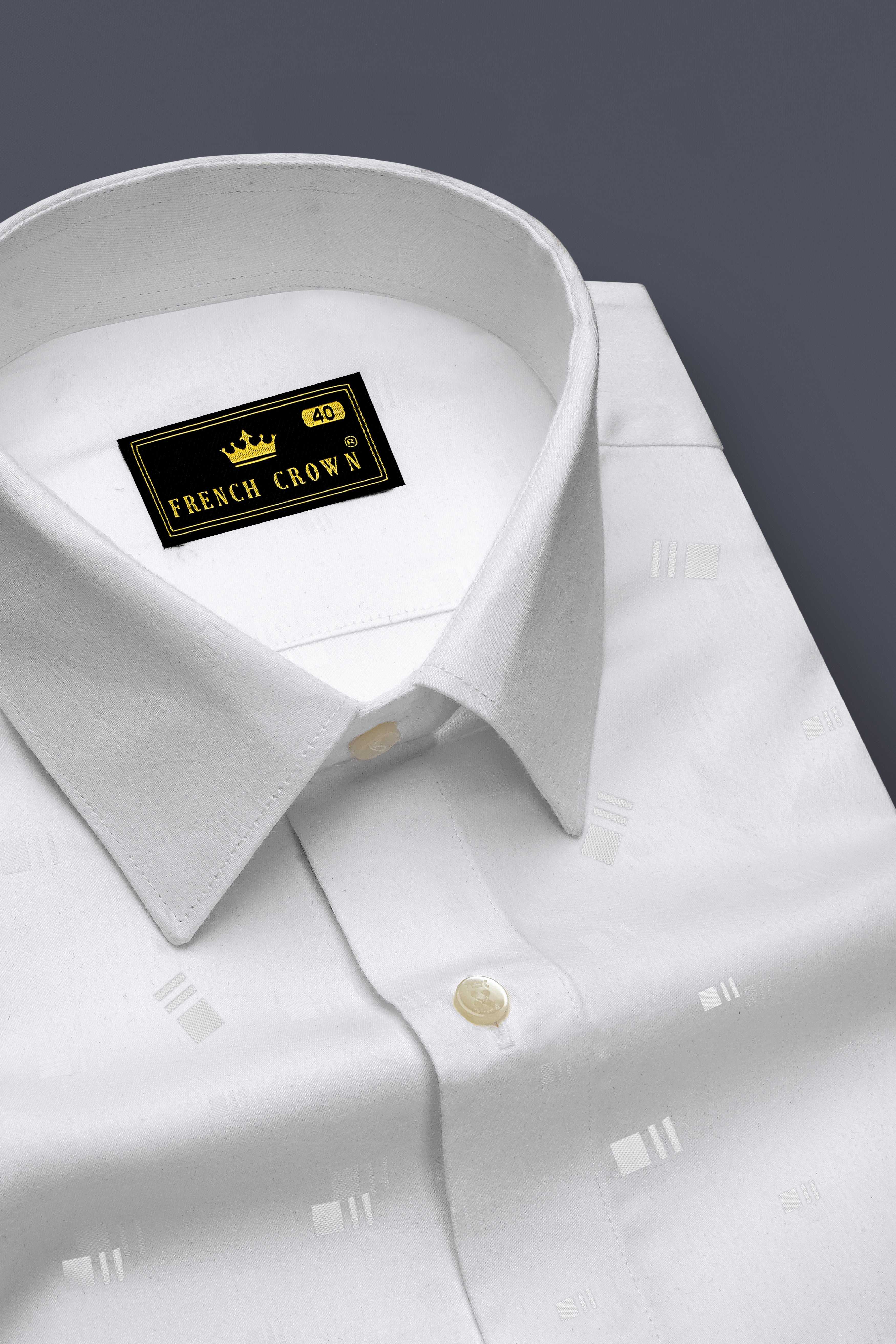 Bright White Jacquard Textured Premium Giza Cotton Shirt