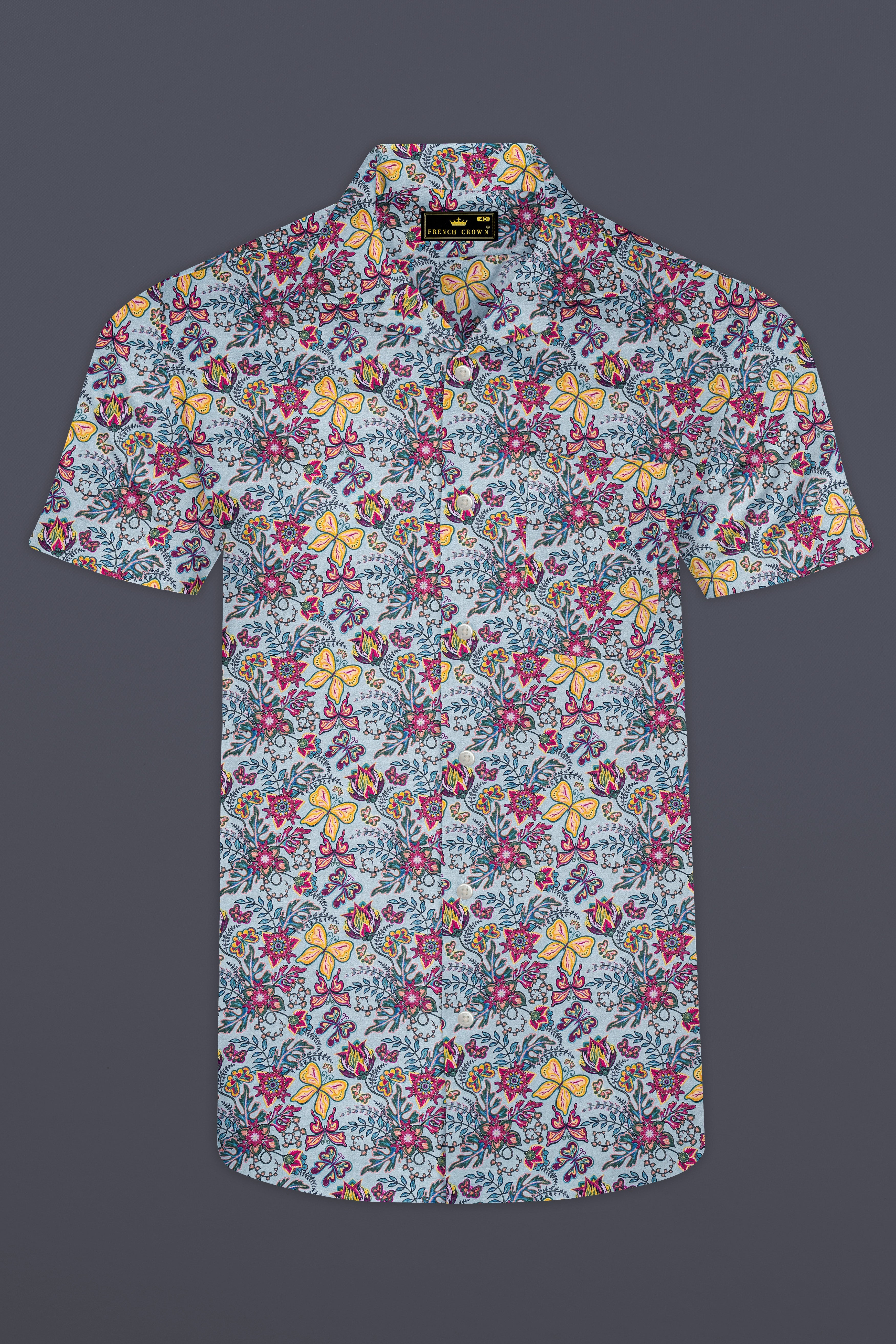 Casper Gray with Tussock Yellow Floral Printed Super Soft Premium Cotton Shirt