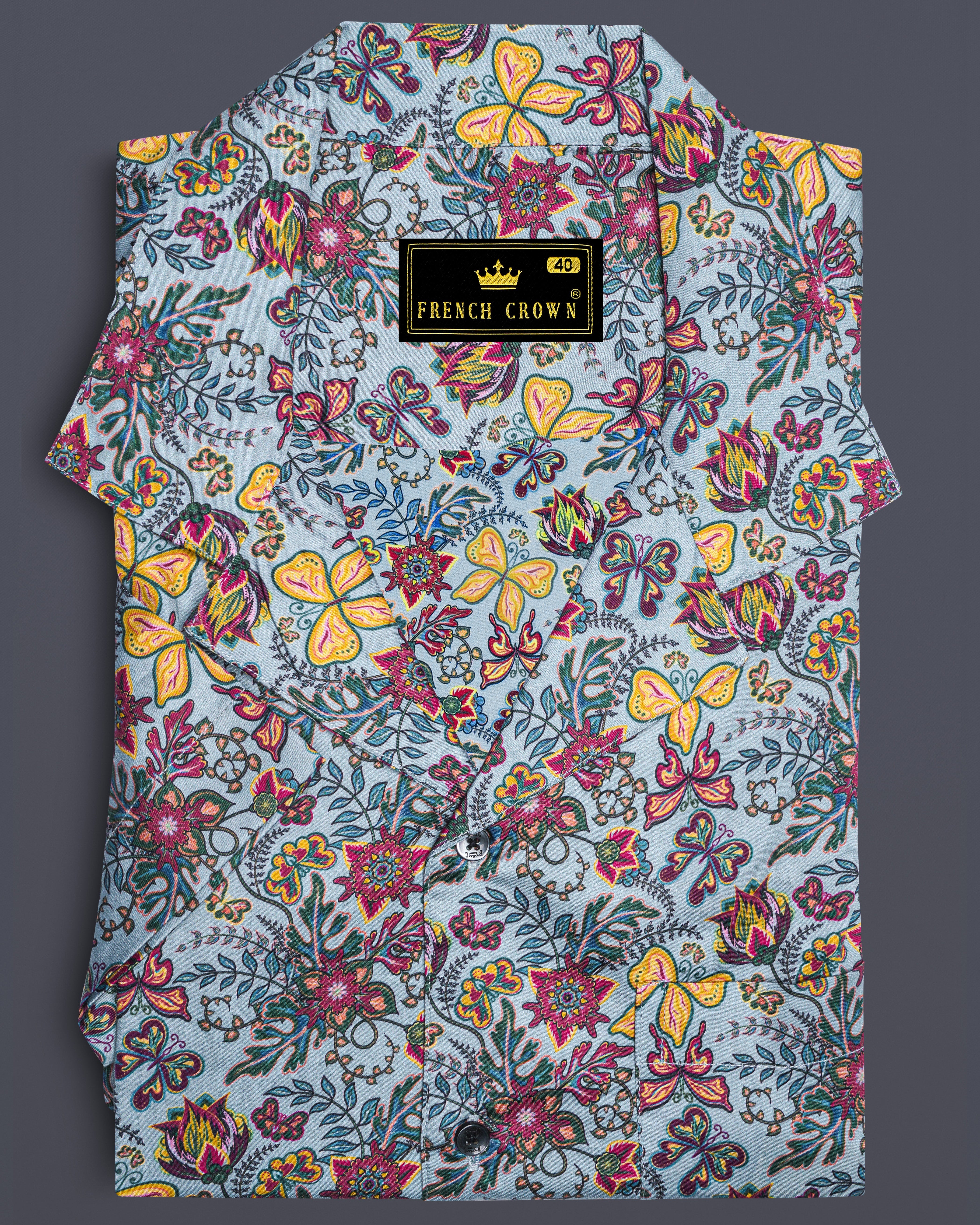 Casper Gray with Tussock Yellow Floral Printed Super Soft Premium Cotton Shirt