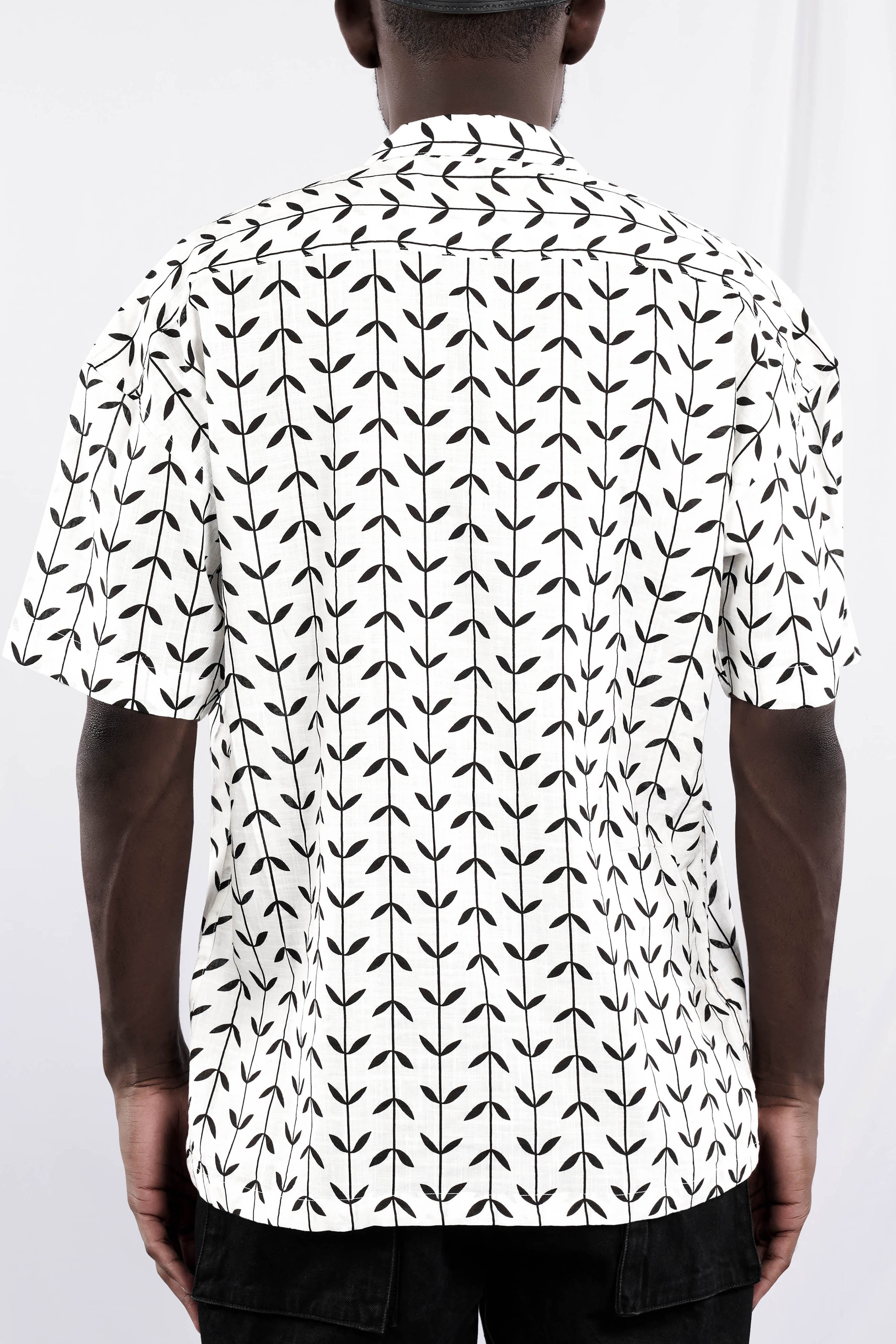 Bright White and Black Printed Lightweight Oversized Premium Cotton Shirt