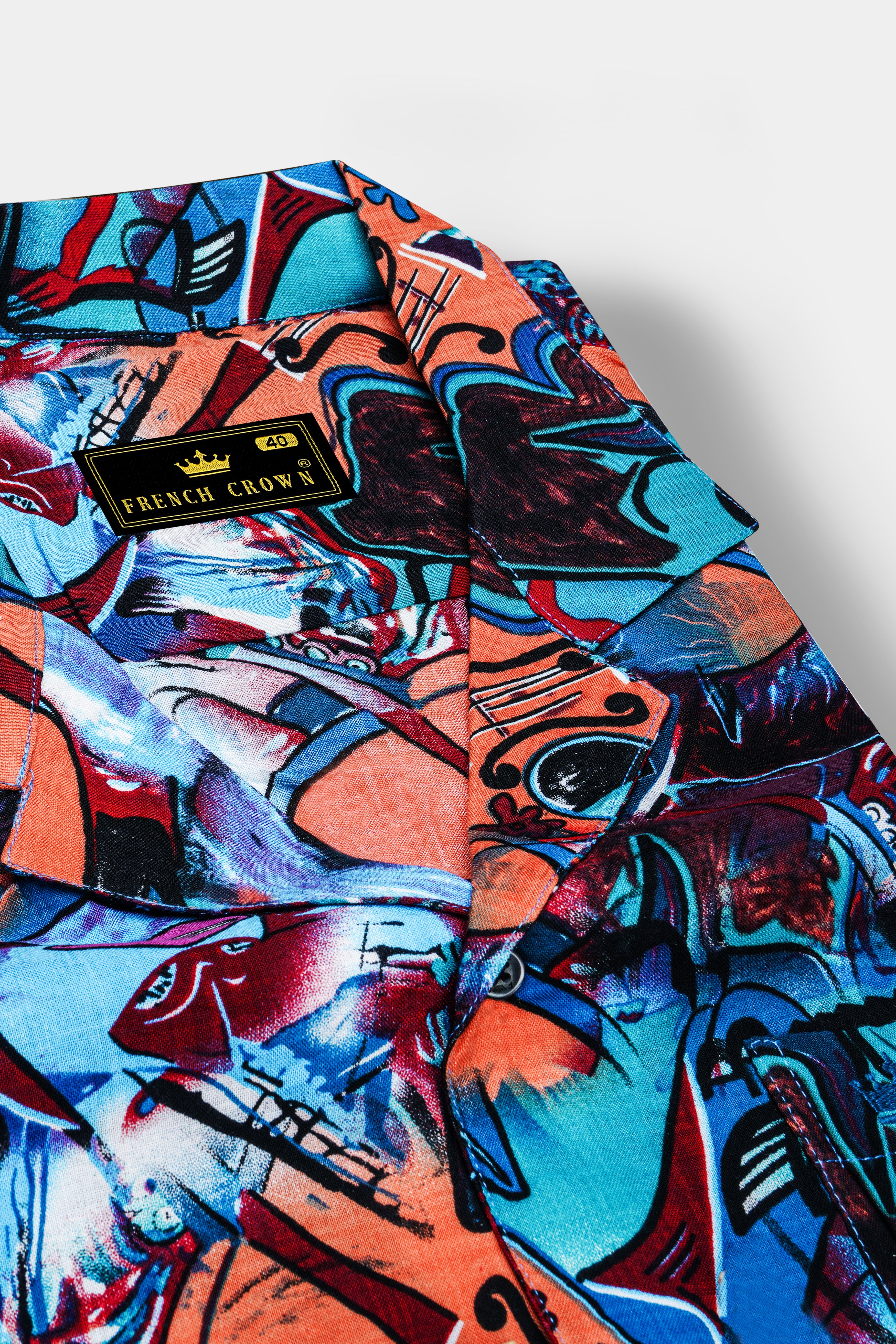 Cyan Blue Multicolour Abstract Printed Lightweight Oversized Premium Cotton Shirt