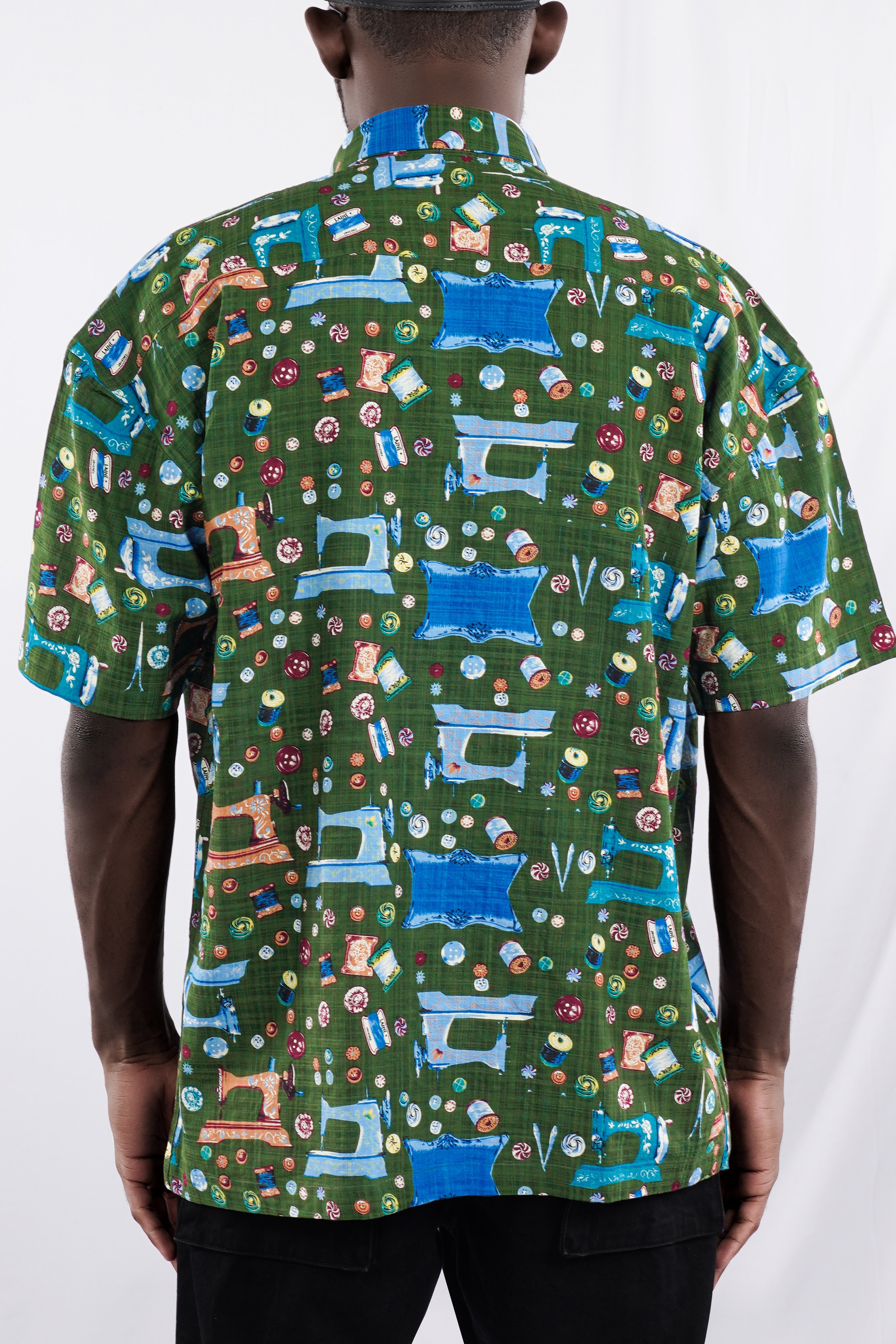 Myrtle Green and Lochmara Blue Printed Lightweight Oversized Premium Cotton Shirt