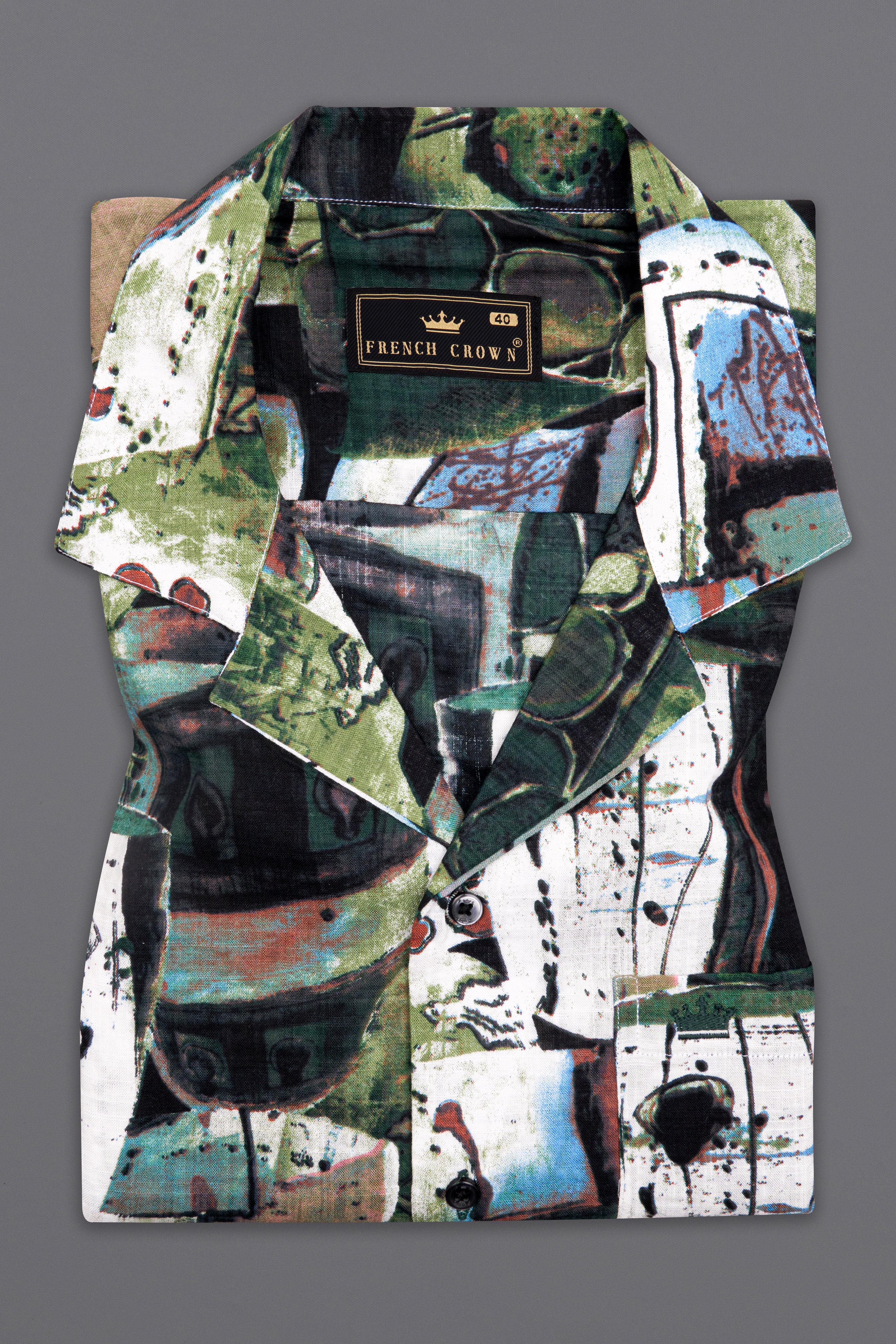 Moss Green and Clay Brown Abstract Printed Lightweight Oversized Premium Cotton Shirt