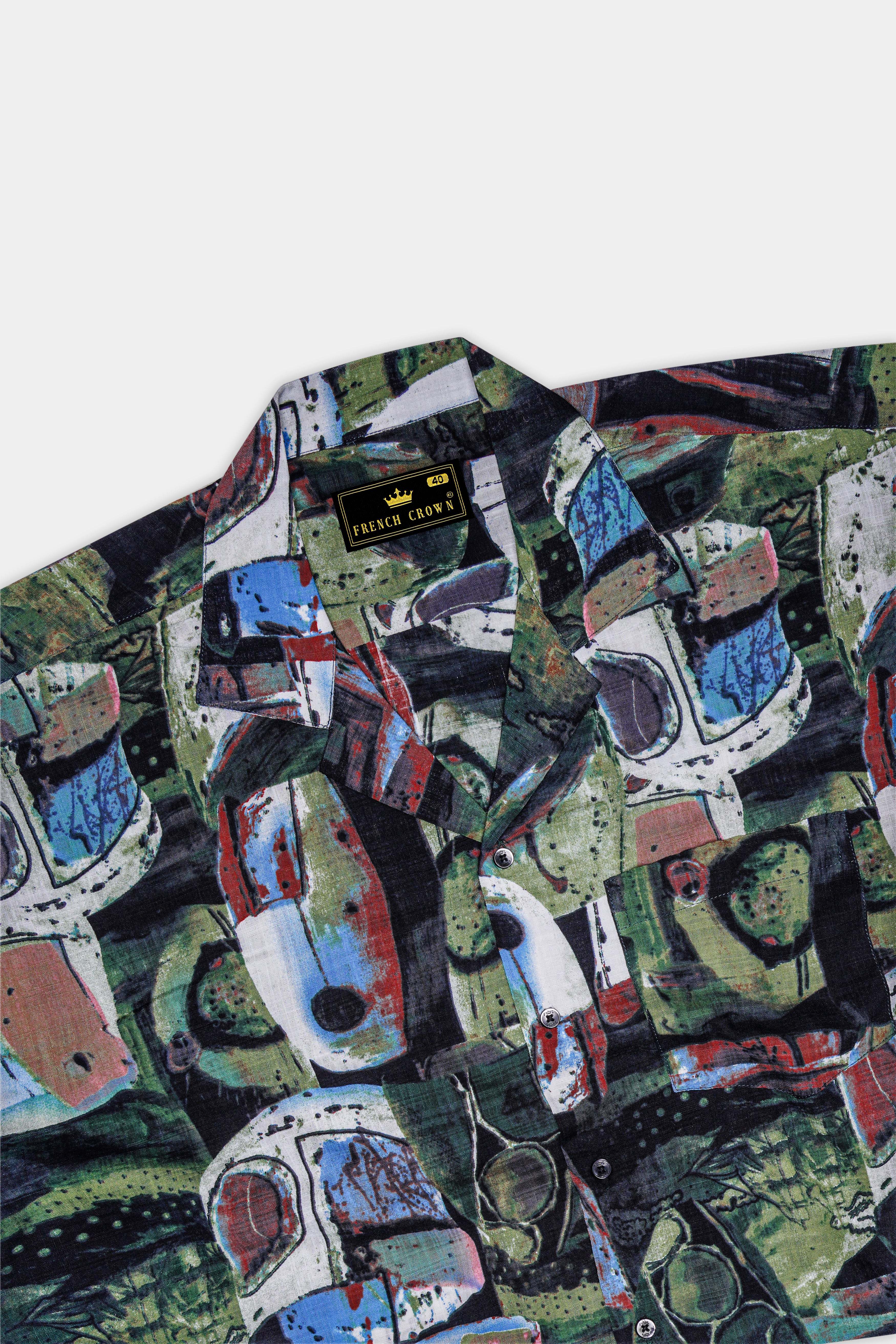 Moss Green and Clay Brown Abstract Printed Lightweight Oversized Premium Cotton Shirt