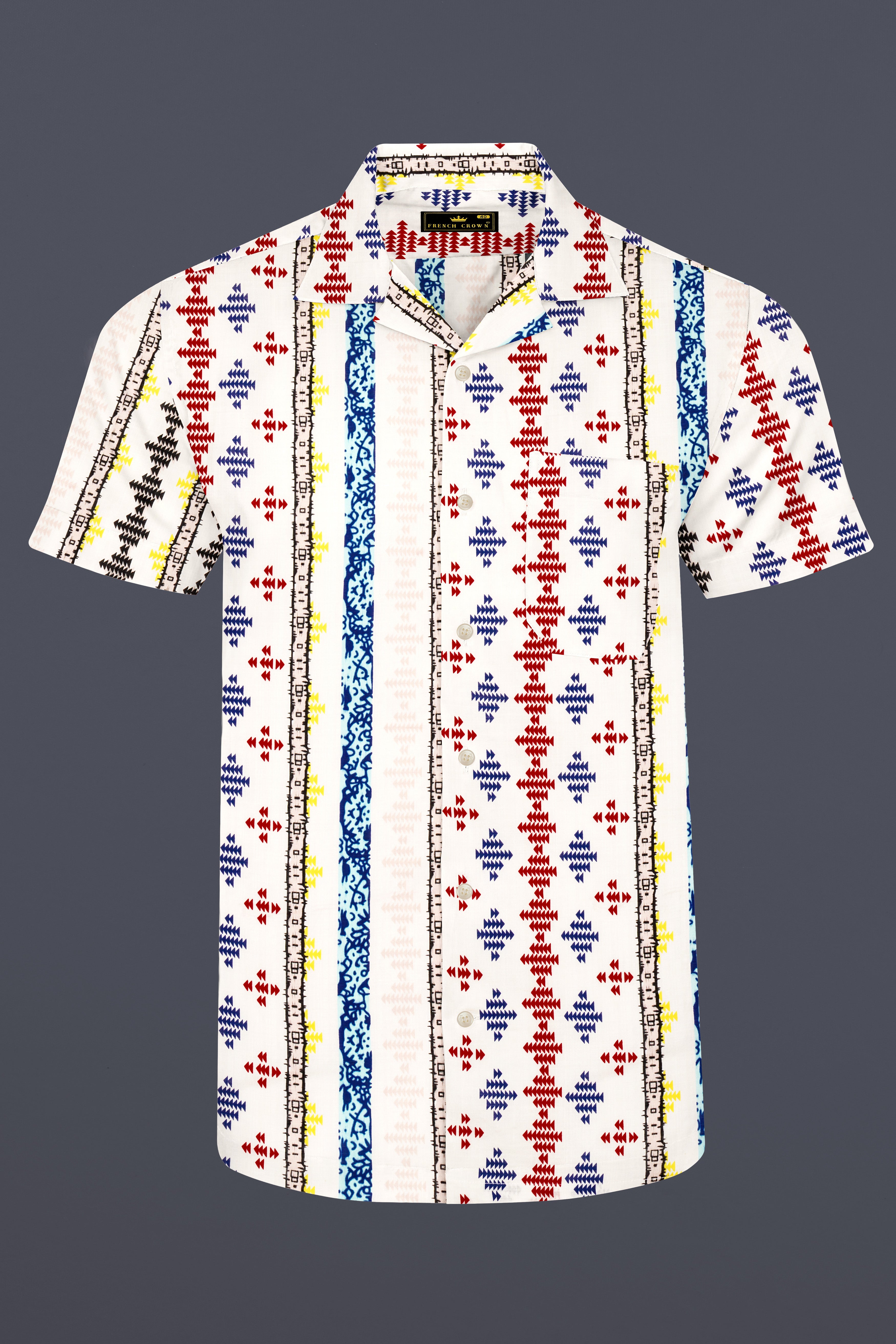 Bright White with Cherry Red and Cobalt Blue Printed Lightweight Oversized Premium Cotton Shirt
