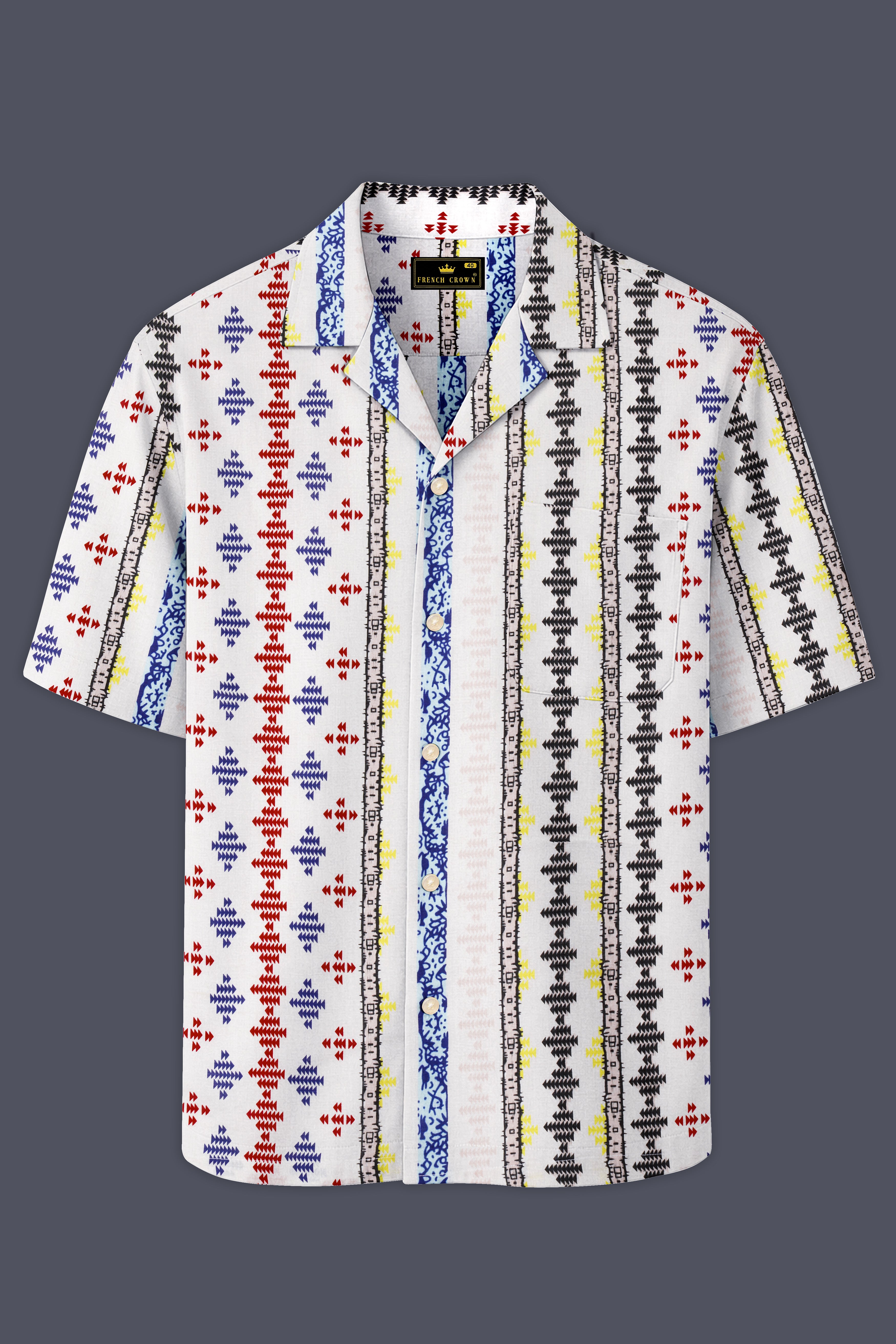 Bright White with Cherry Red and Cobalt Blue Printed Lightweight Oversized Premium Cotton Shirt