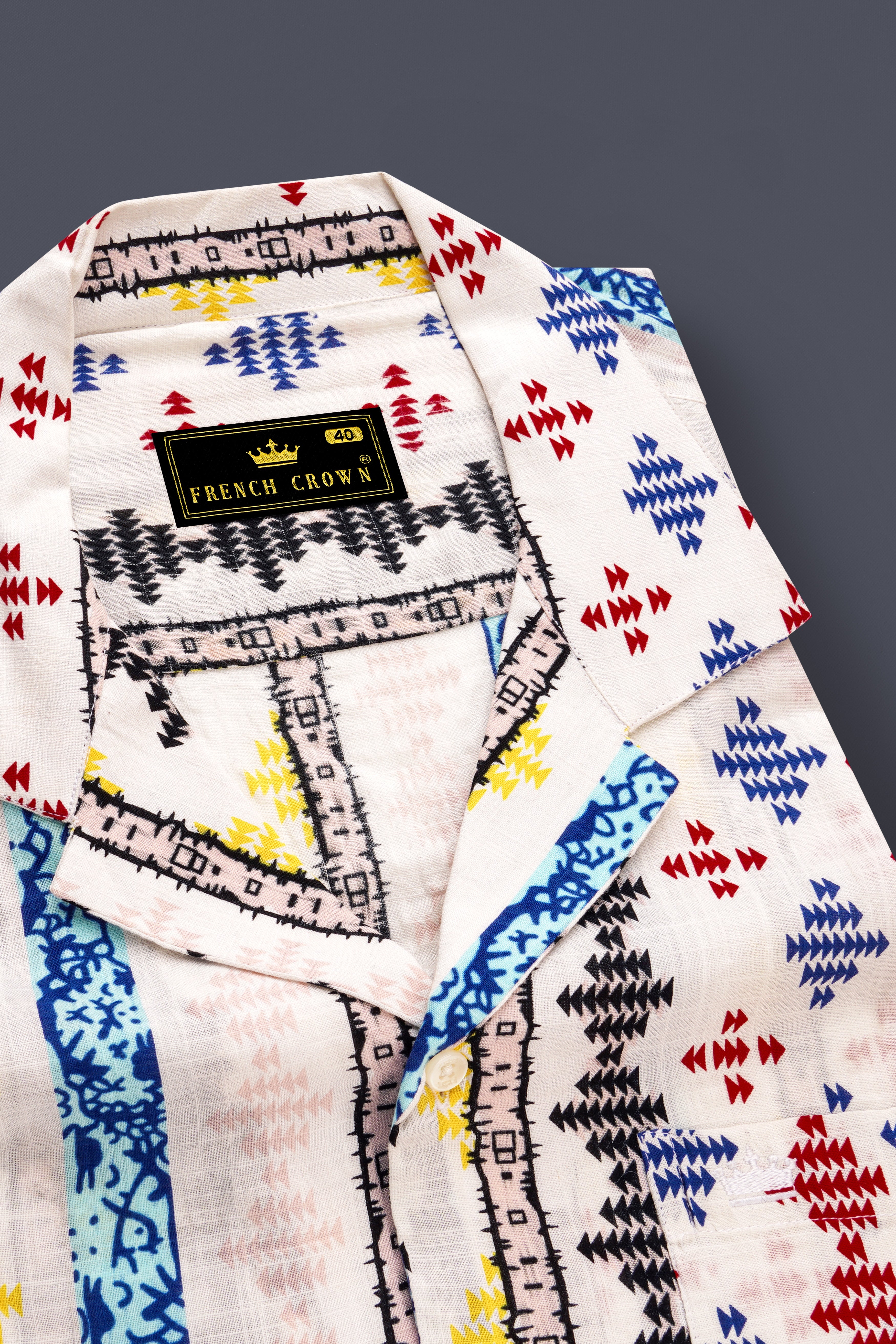 Bright White with Cherry Red and Cobalt Blue Printed Lightweight Oversized Premium Cotton Shirt