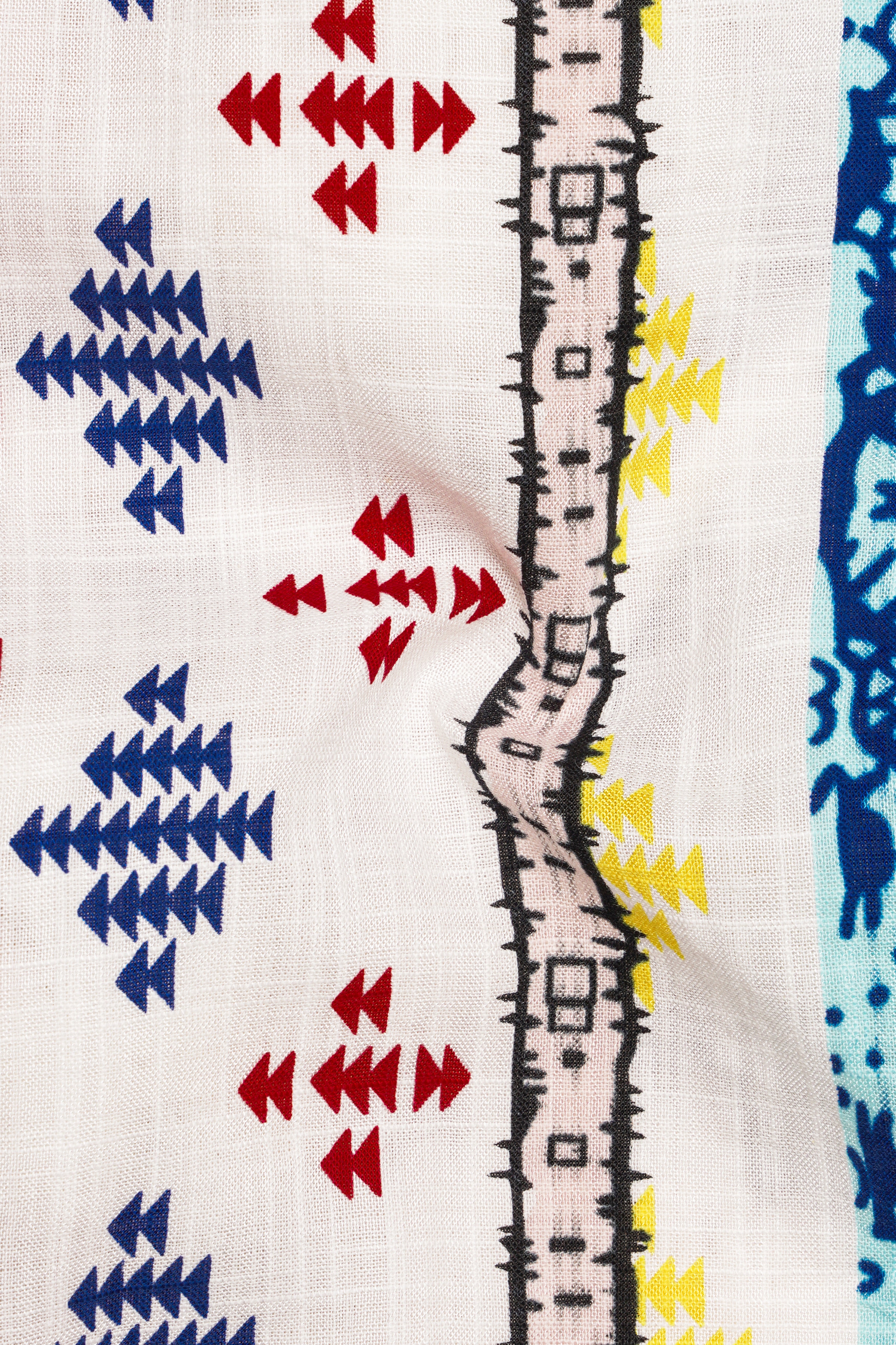 Bright White with Cherry Red and Cobalt Blue Printed Lightweight Oversized Premium Cotton Shirt