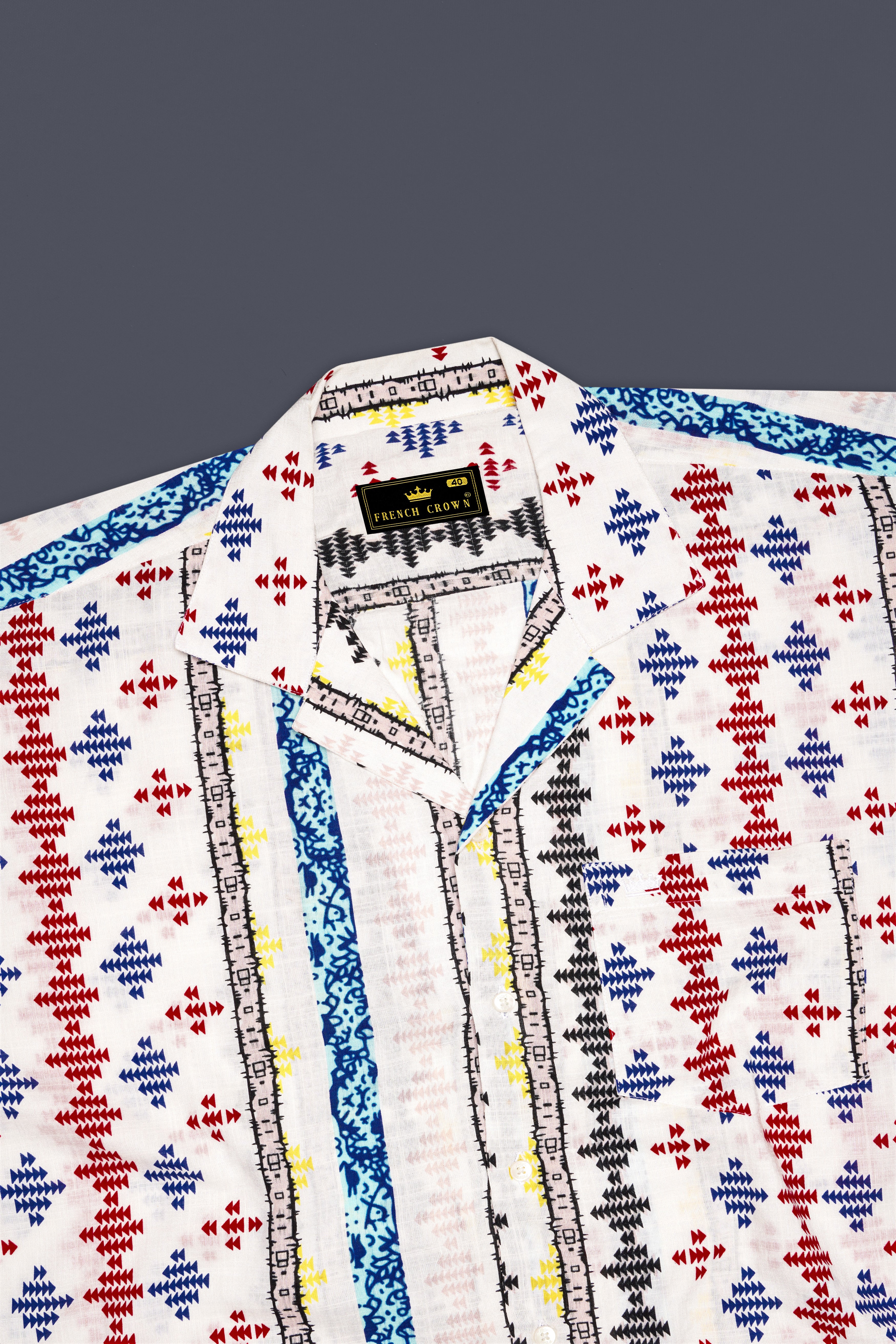 Bright White with Cherry Red and Cobalt Blue Printed Lightweight Oversized Premium Cotton Shirt