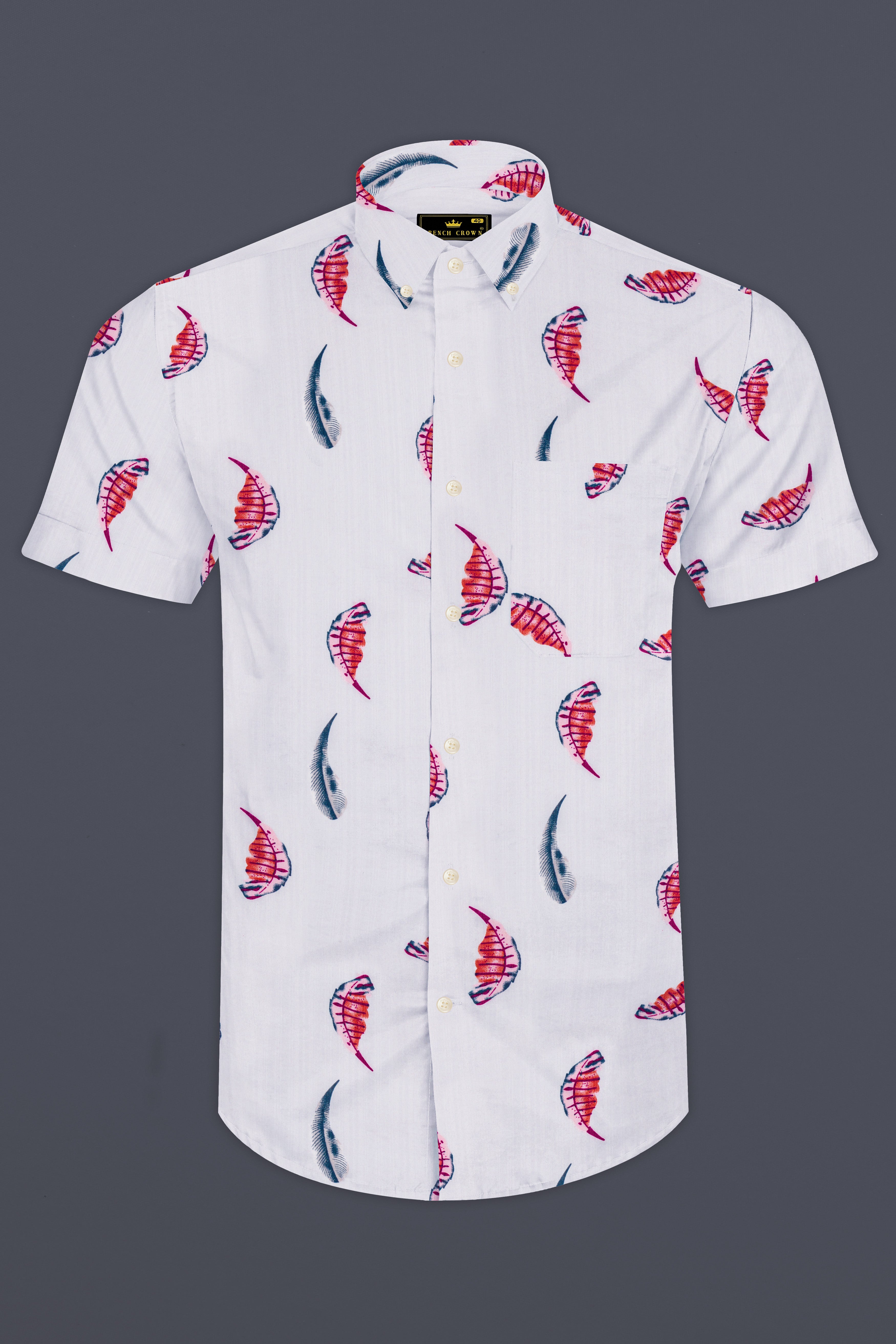 Bright White Leaves Printed Lightweight Premium Cotton Oversized Shirt