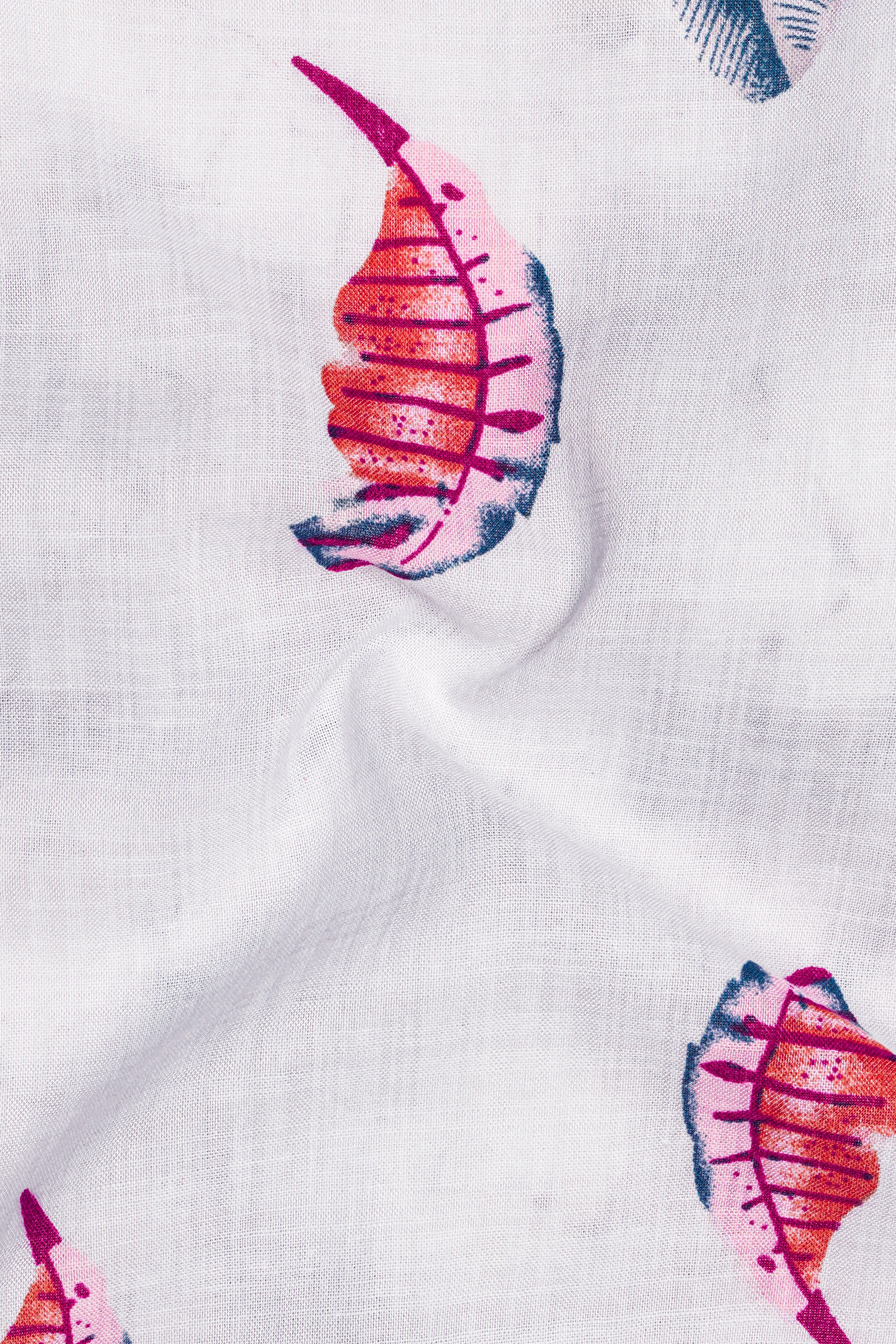 Bright White Leaves Printed Lightweight Premium Cotton Oversized Shirt