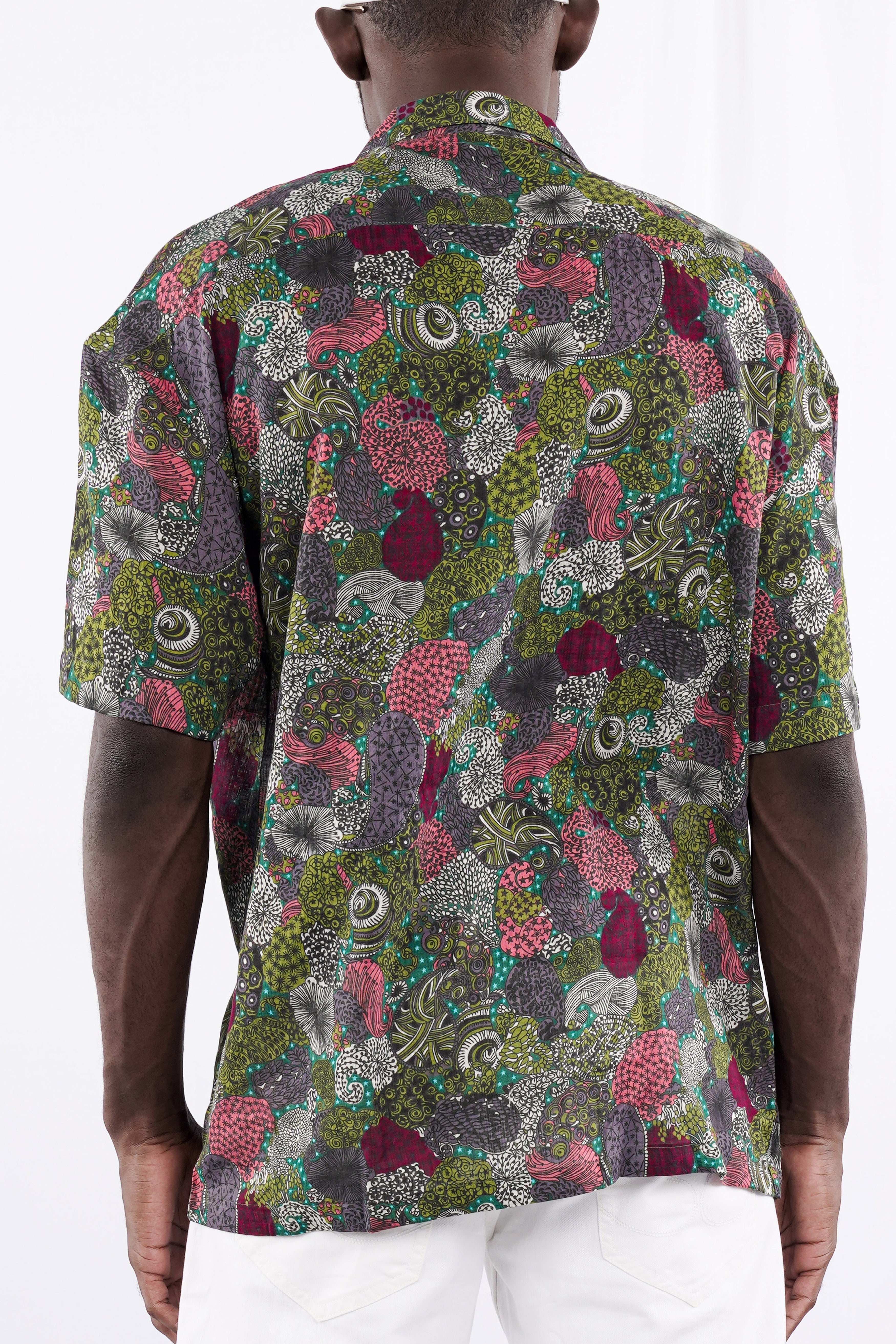 Sycamore Green with Deep Blush Pink Multicolour Funky Printed Lightweight Premium Cotton Oversized Shirt