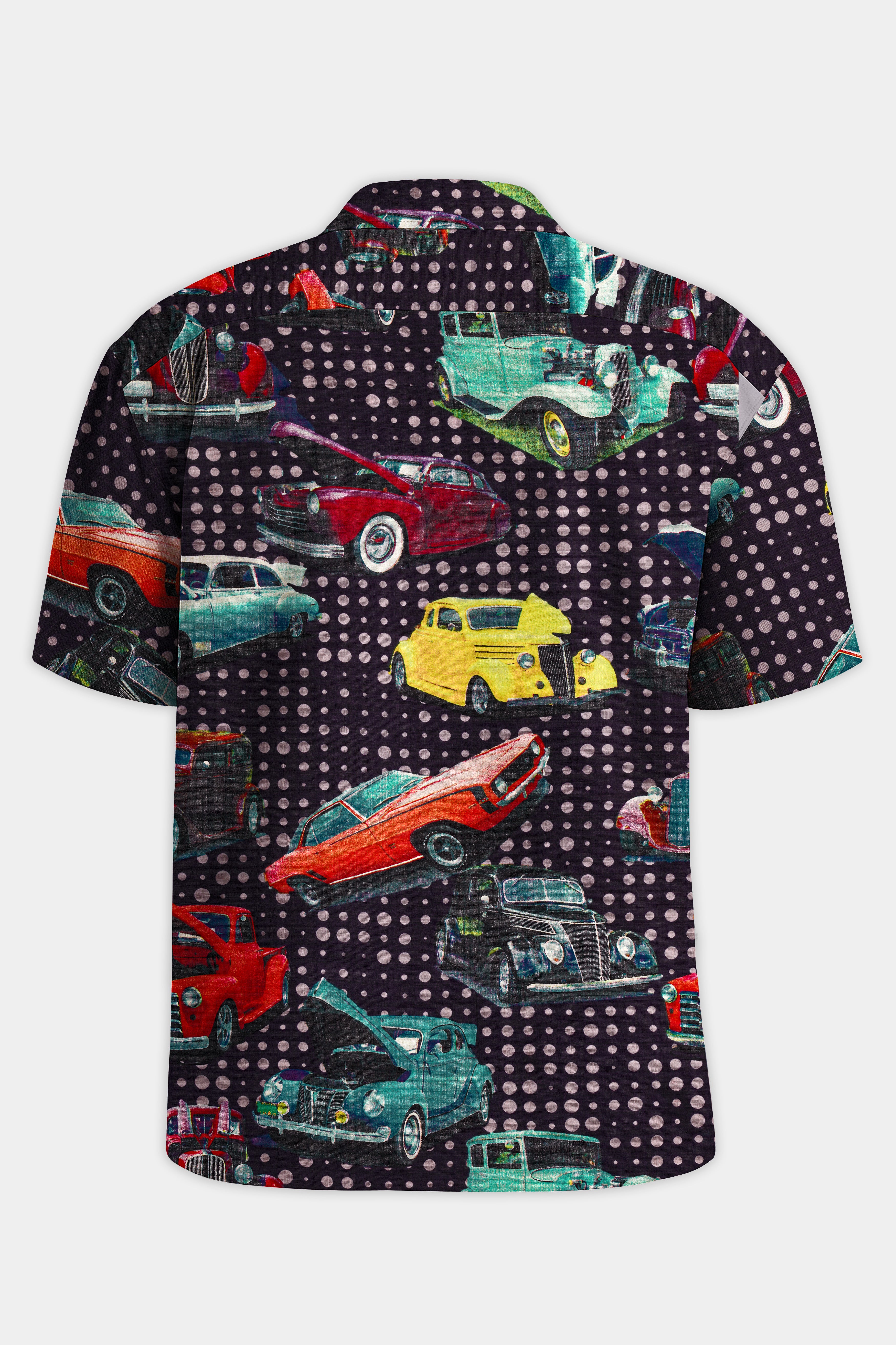 Cinder Blue Vintage Car Printed Lightweight Premium Cotton Oversized Shirt