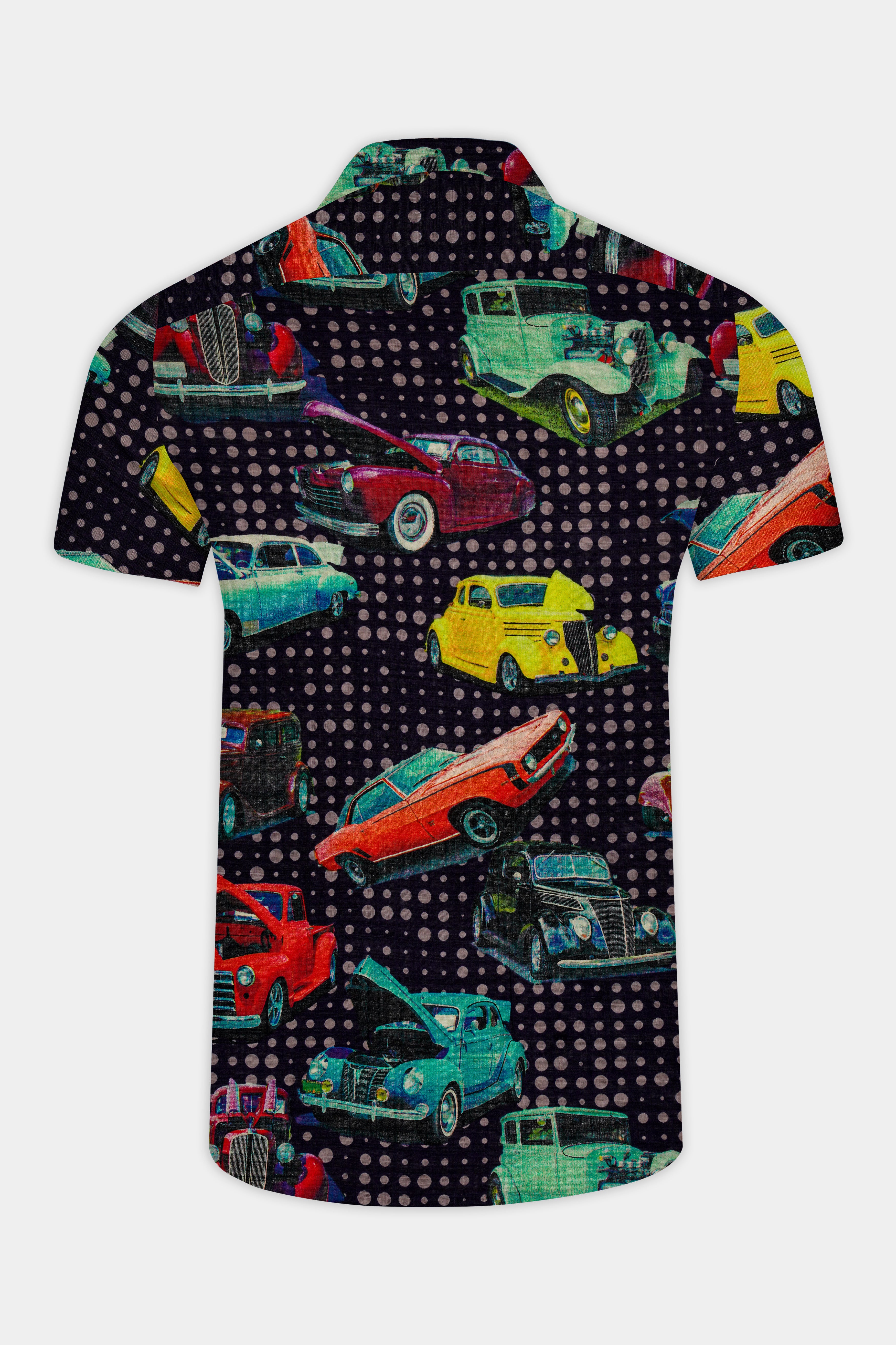 Cinder Blue Vintage Car Printed Lightweight Premium Cotton Oversized Shirt