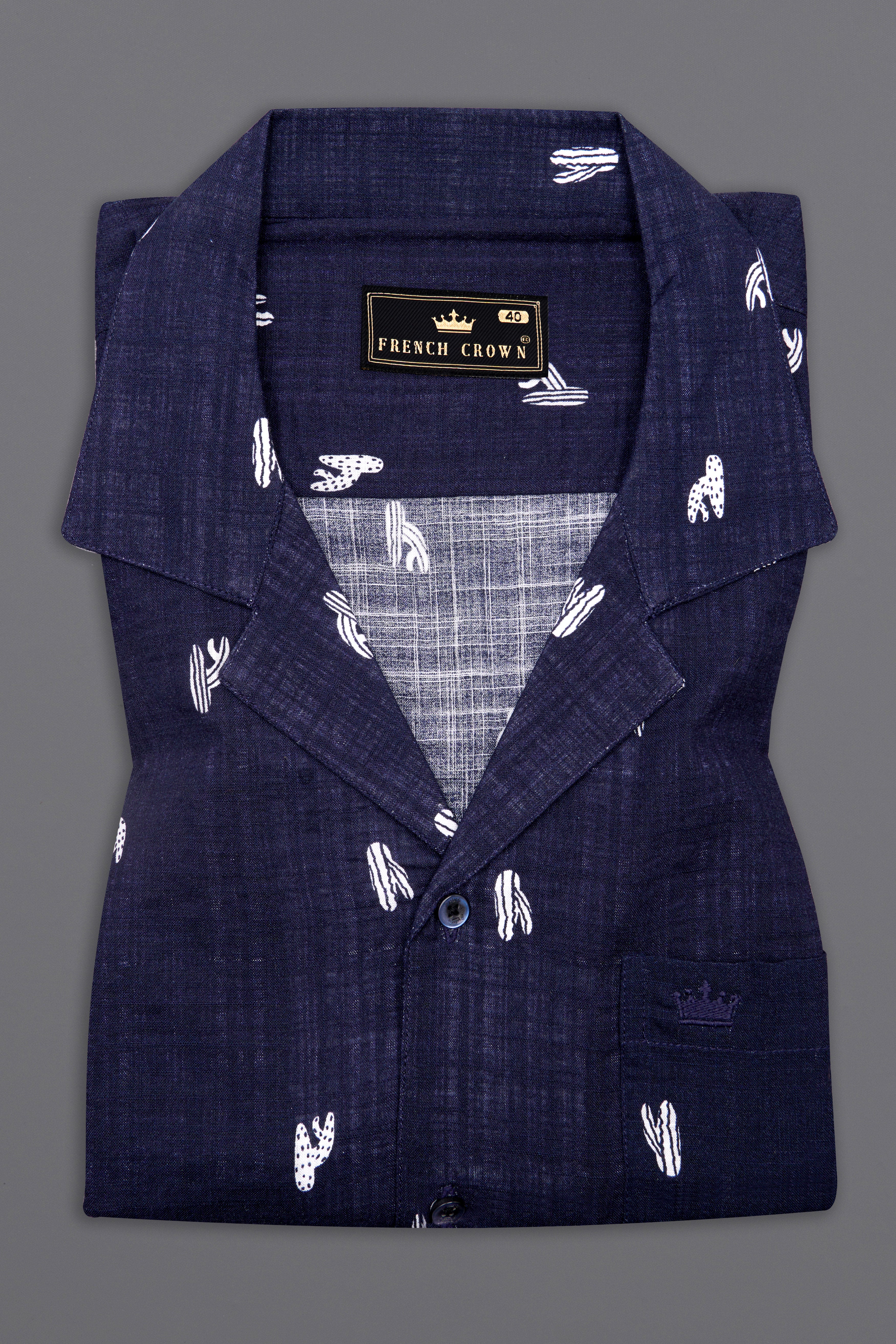 Mirage Navy Blue Printed Lightweight Premium Cotton Oversized Shirt