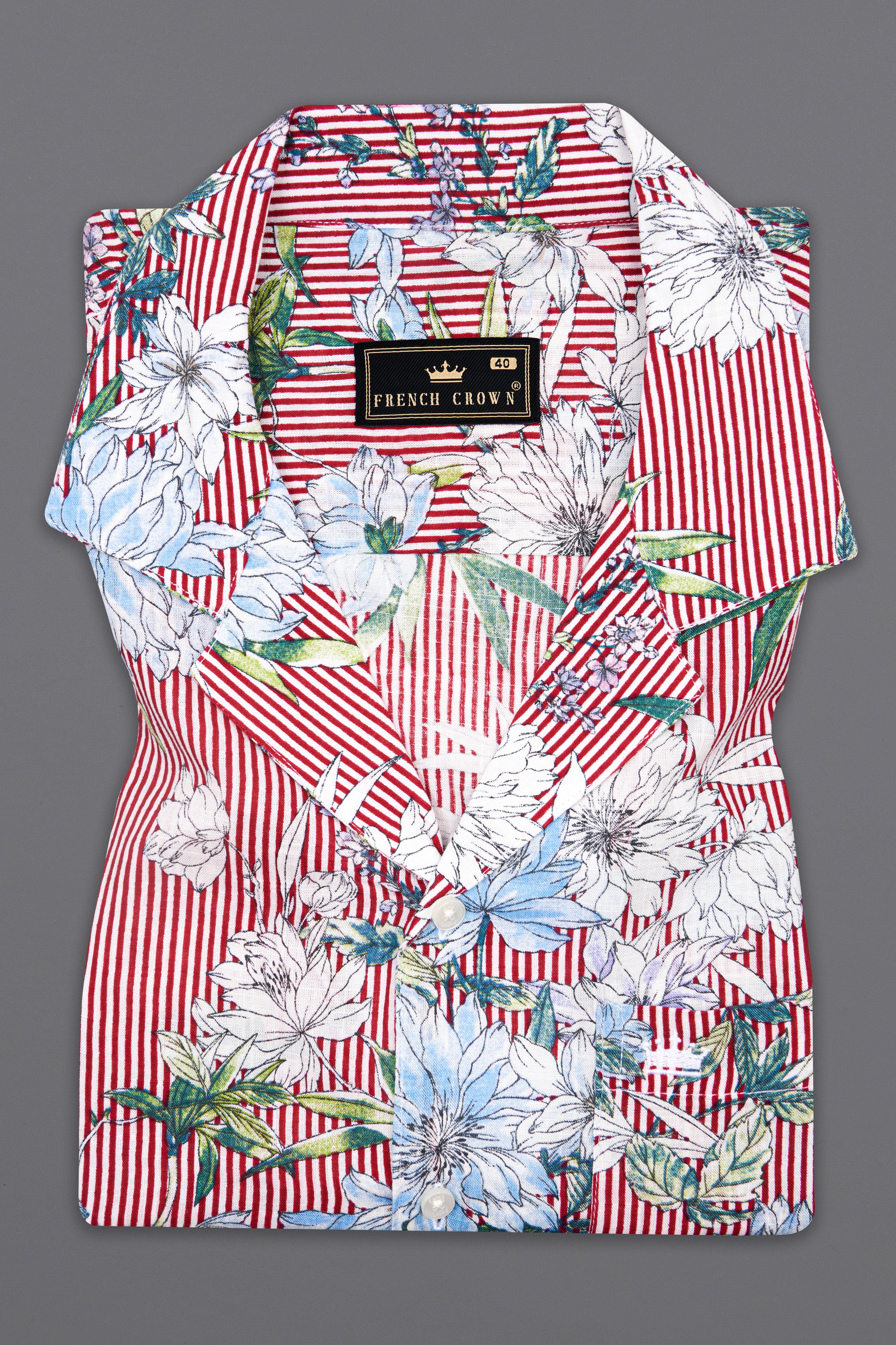 Rudy Red and White Floral Printed Lightweight Premium Cotton Oversized Shirt