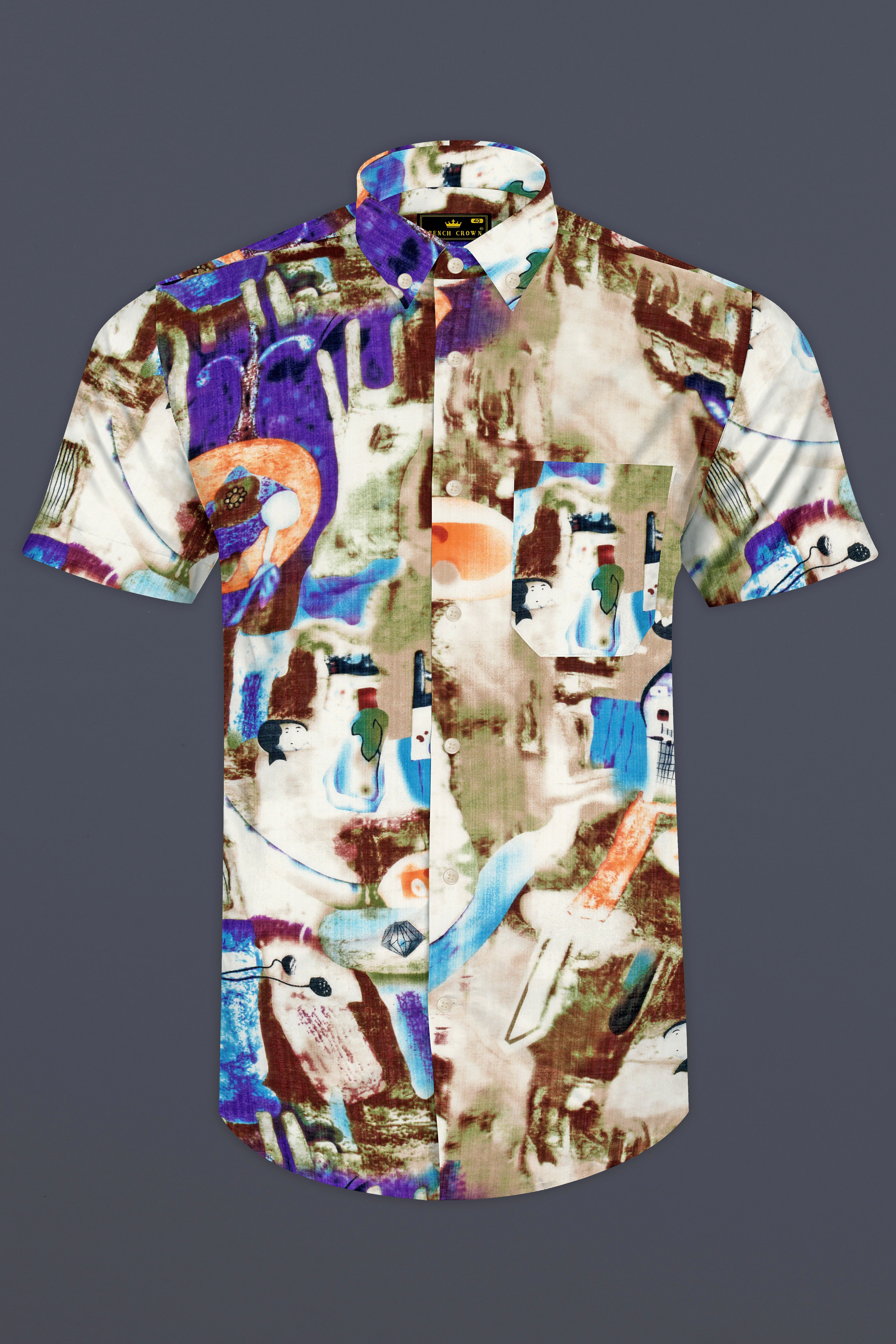 Bizarre Cream with Nutmeg Brown Funky Printed Lightweight Premium Cotton Oversized Shirt