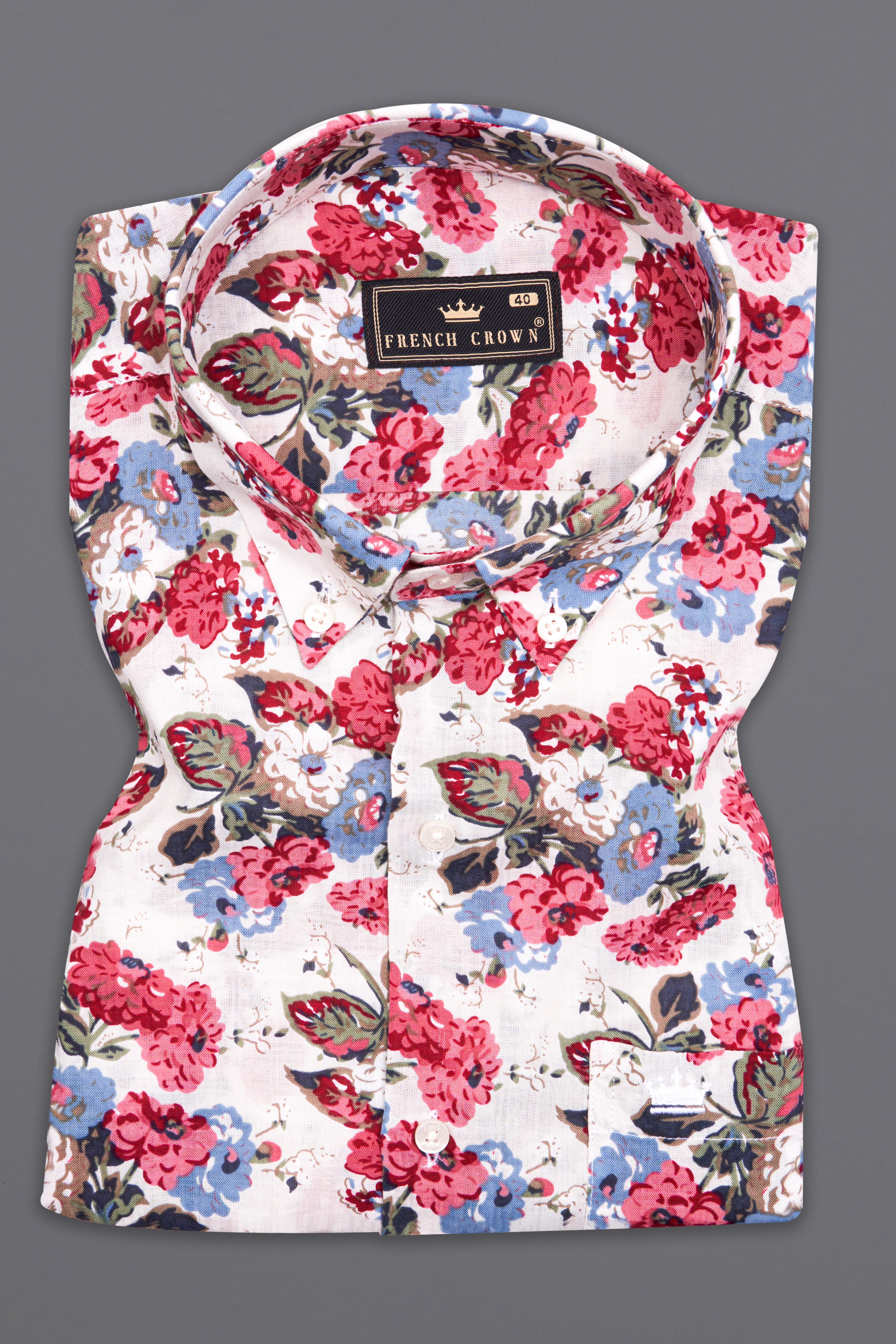 Merino Cream and Cardinal Red Floral Printed Lightweight Premium Cotton Oversized Shirt