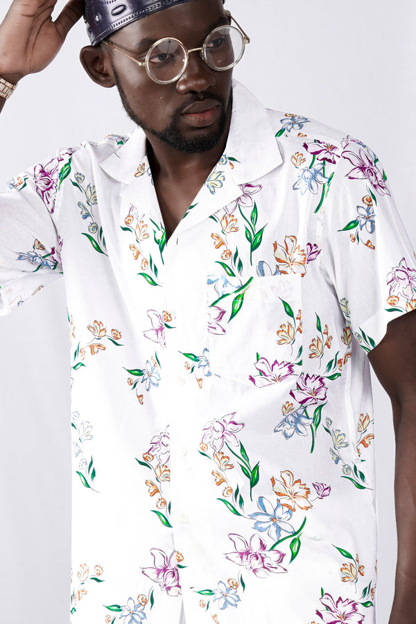 Bright White with Leaf Green and Plum Pink Floral Printed Premium Cotton Oversized Designer Shirt 10076-CC-OSS-SS-38,10076-CC-OSS-SS-39,10076-CC-OSS-SS-40,10076-CC-OSS-SS-42,10076-CC-OSS-SS-44,10076-CC-OSS-SS-46,10076-CC-OSS-SS-48,10076-CC-OSS-SS-50,10076-CC-OSS-SS-52