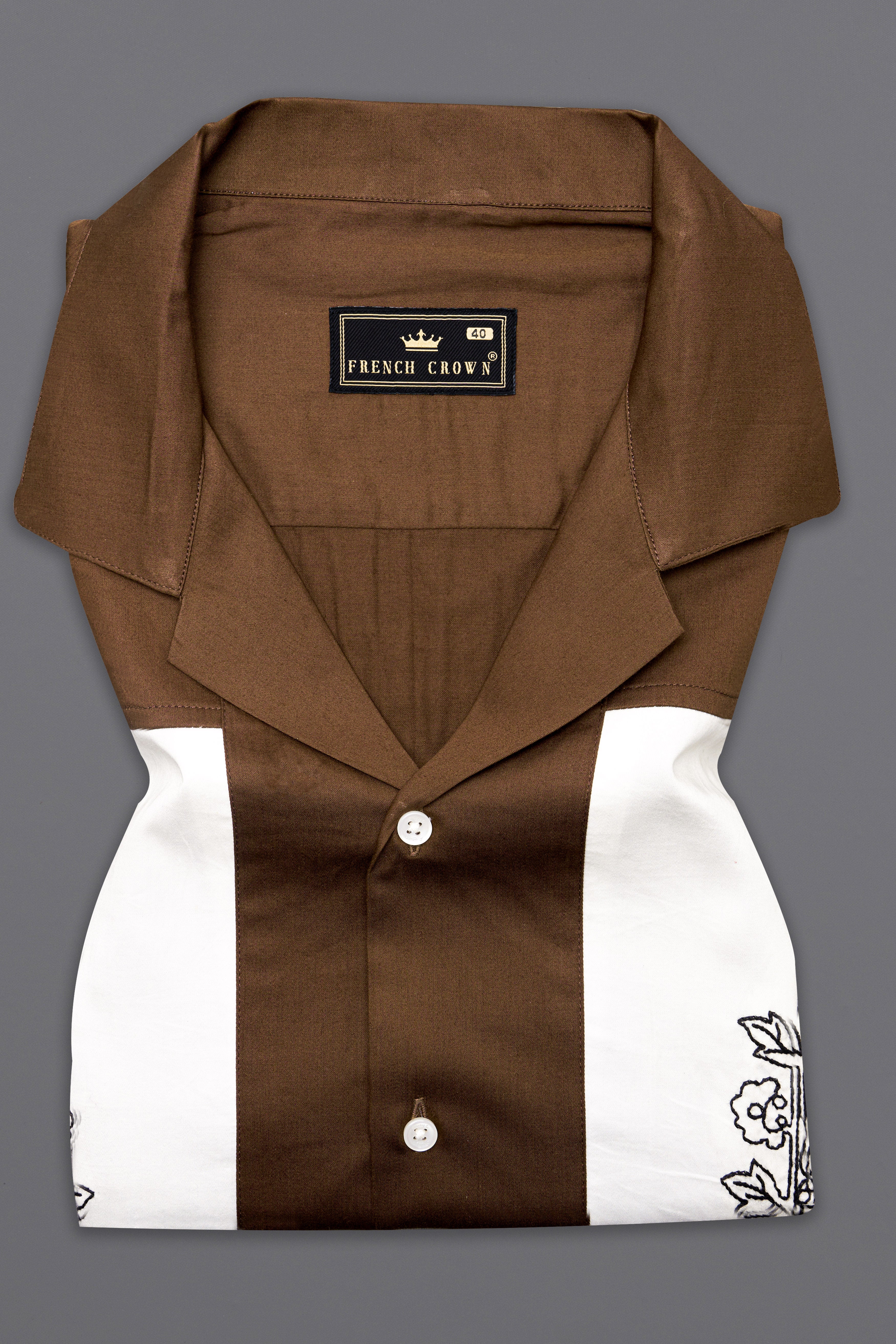 Pickled Bean Brown with Off White Patchwork Super Soft Premium Cotton Designer Shirt