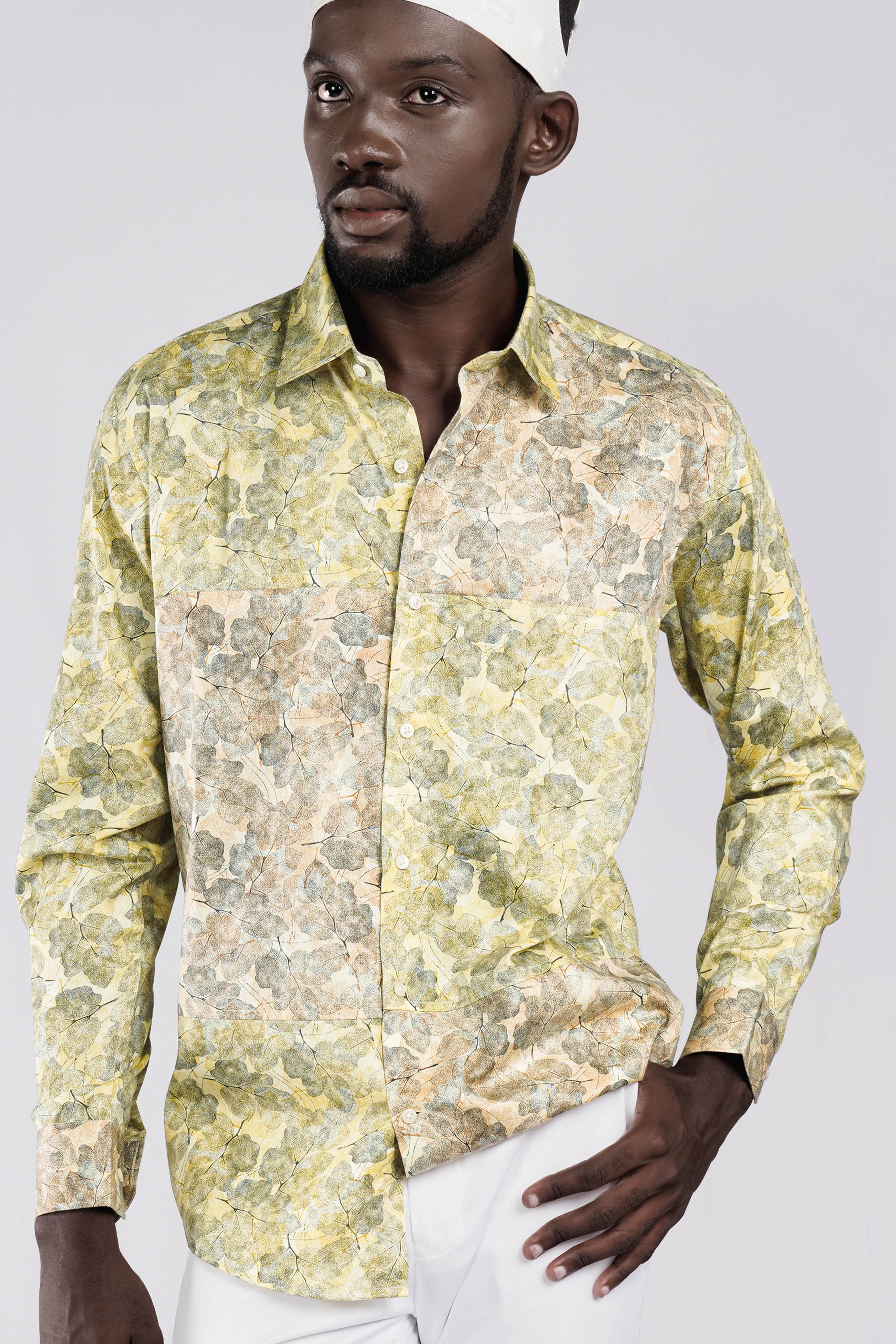 Sahara Yellow Leaves Printed Super Soft Premium Cotton Designer Shirts