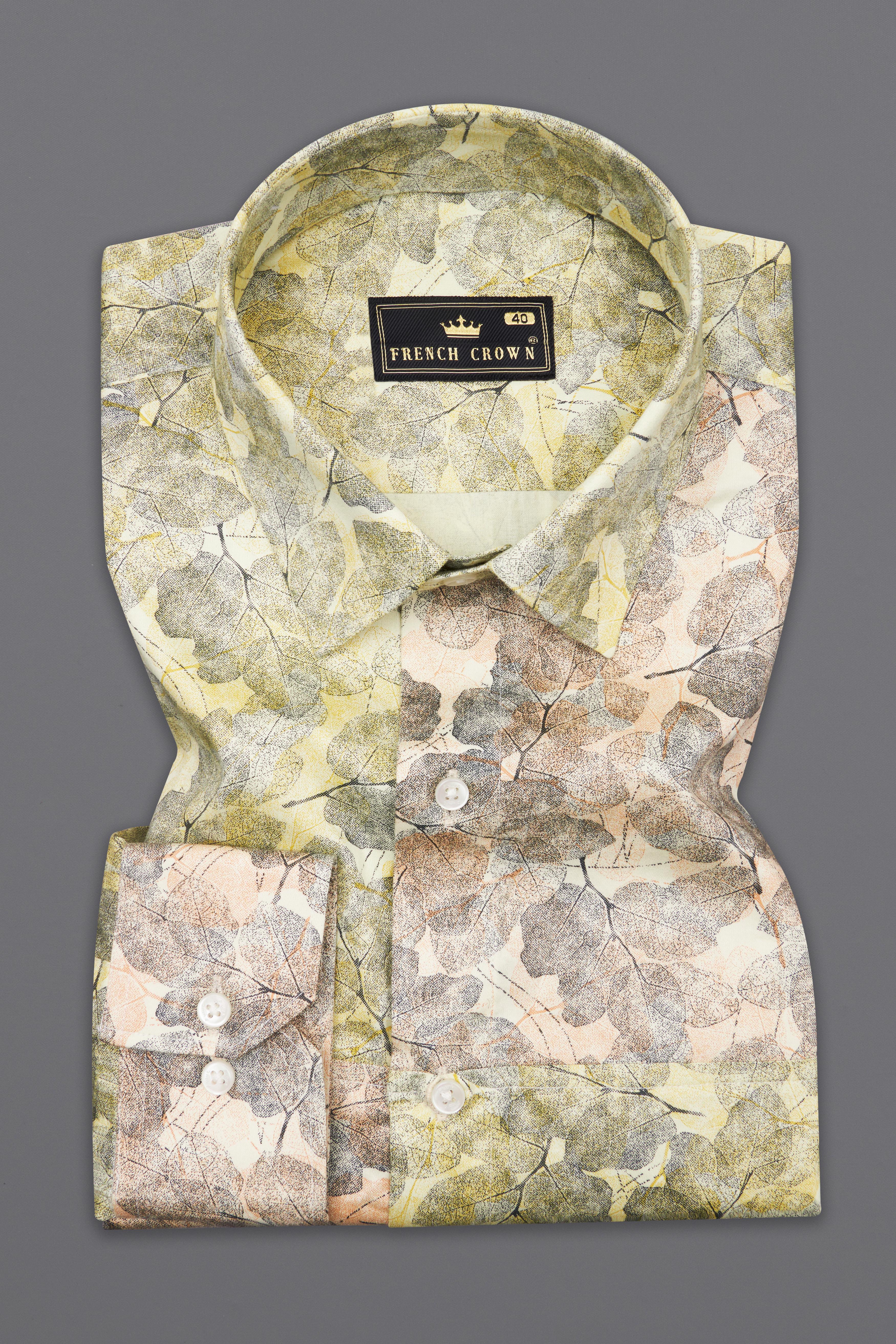 Sahara Yellow Leaves Printed Super Soft Premium Cotton Designer Shirts