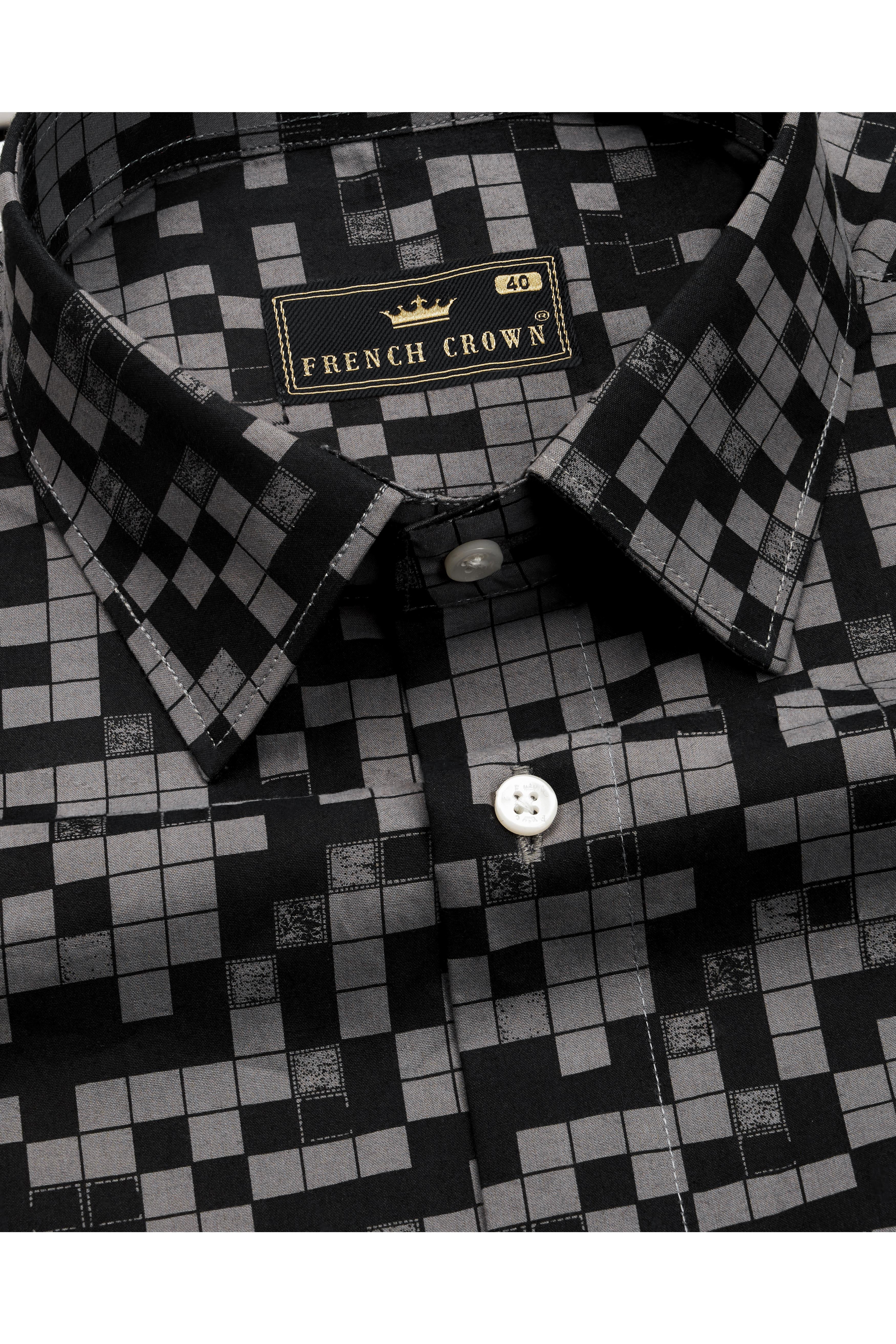 Dark Jungle Black and Grey Printed Premium Cotton Shirt