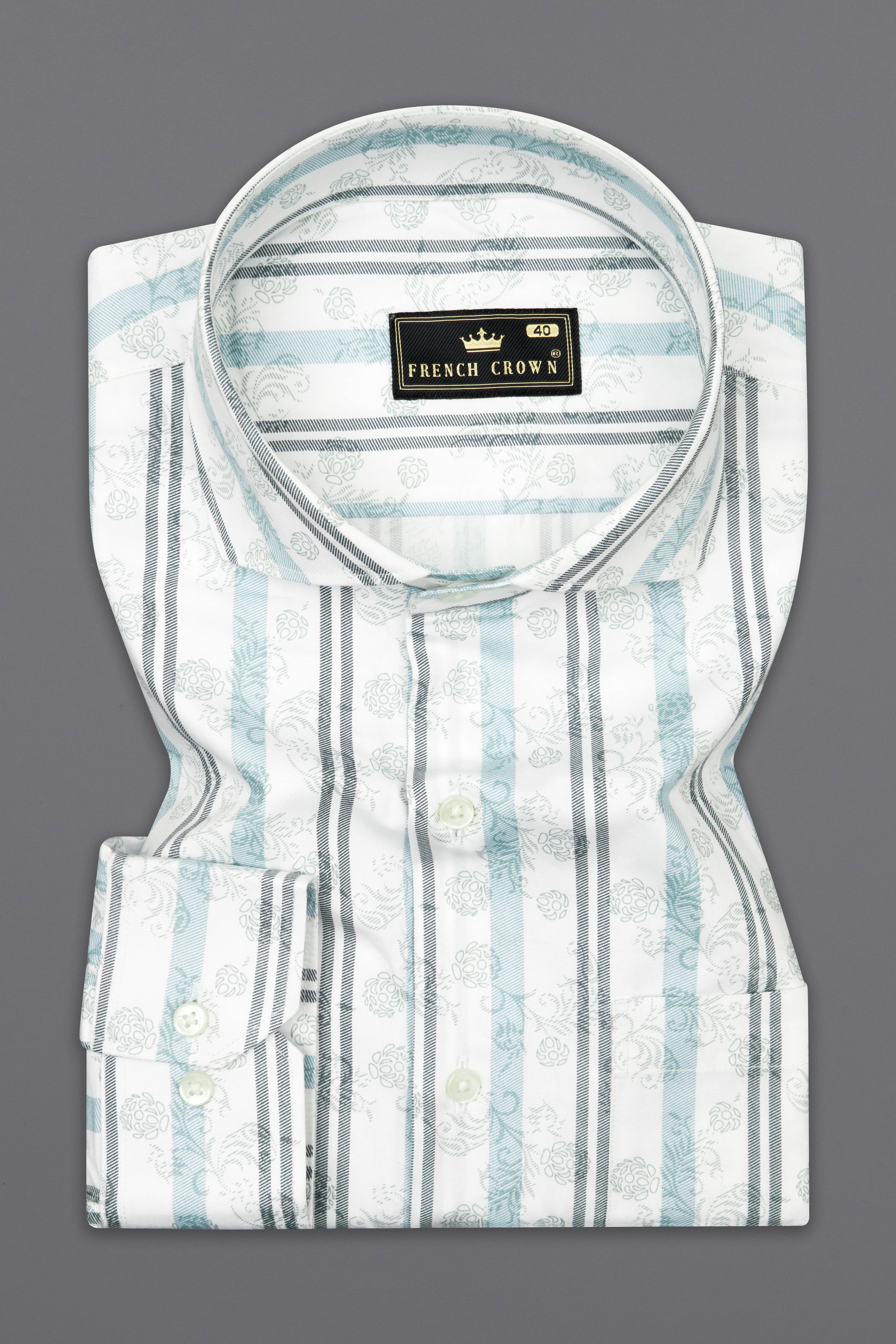 Bright White with Bluish and Celeste Gray Striped Chambray Shirt