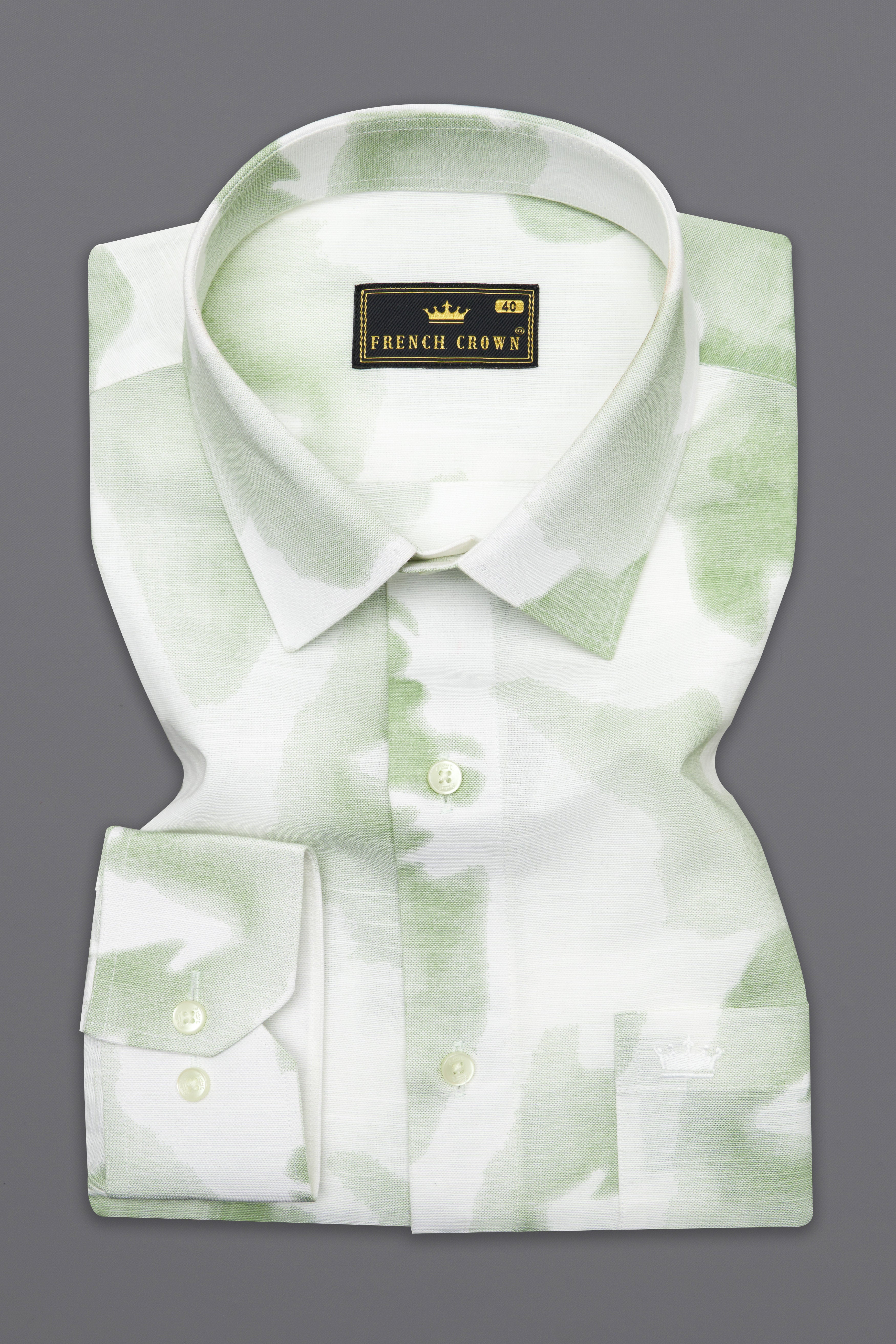 Sage Green and White Luxurious Linen Shirt