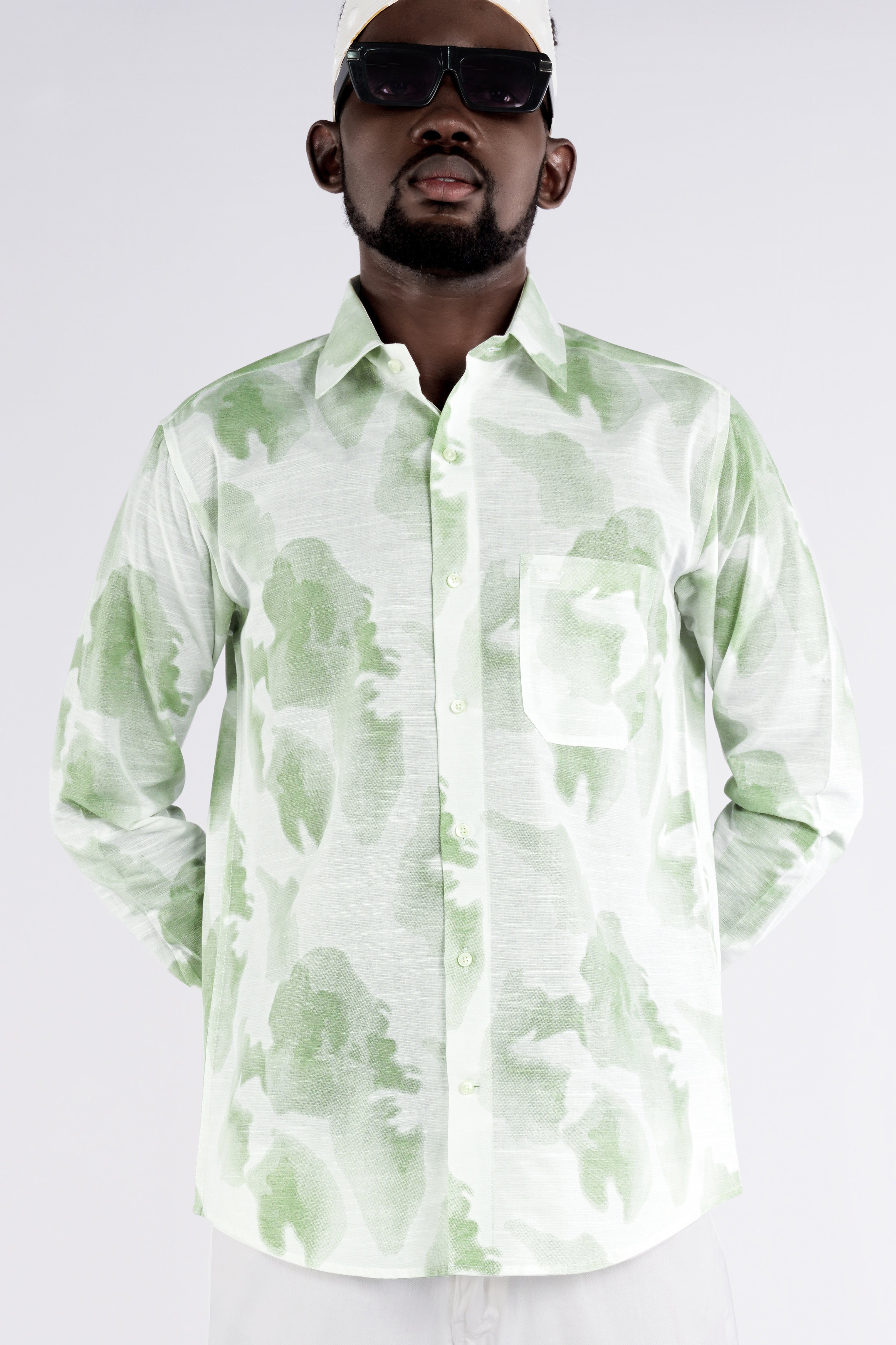 Sage Green and White Luxurious Linen Shirt