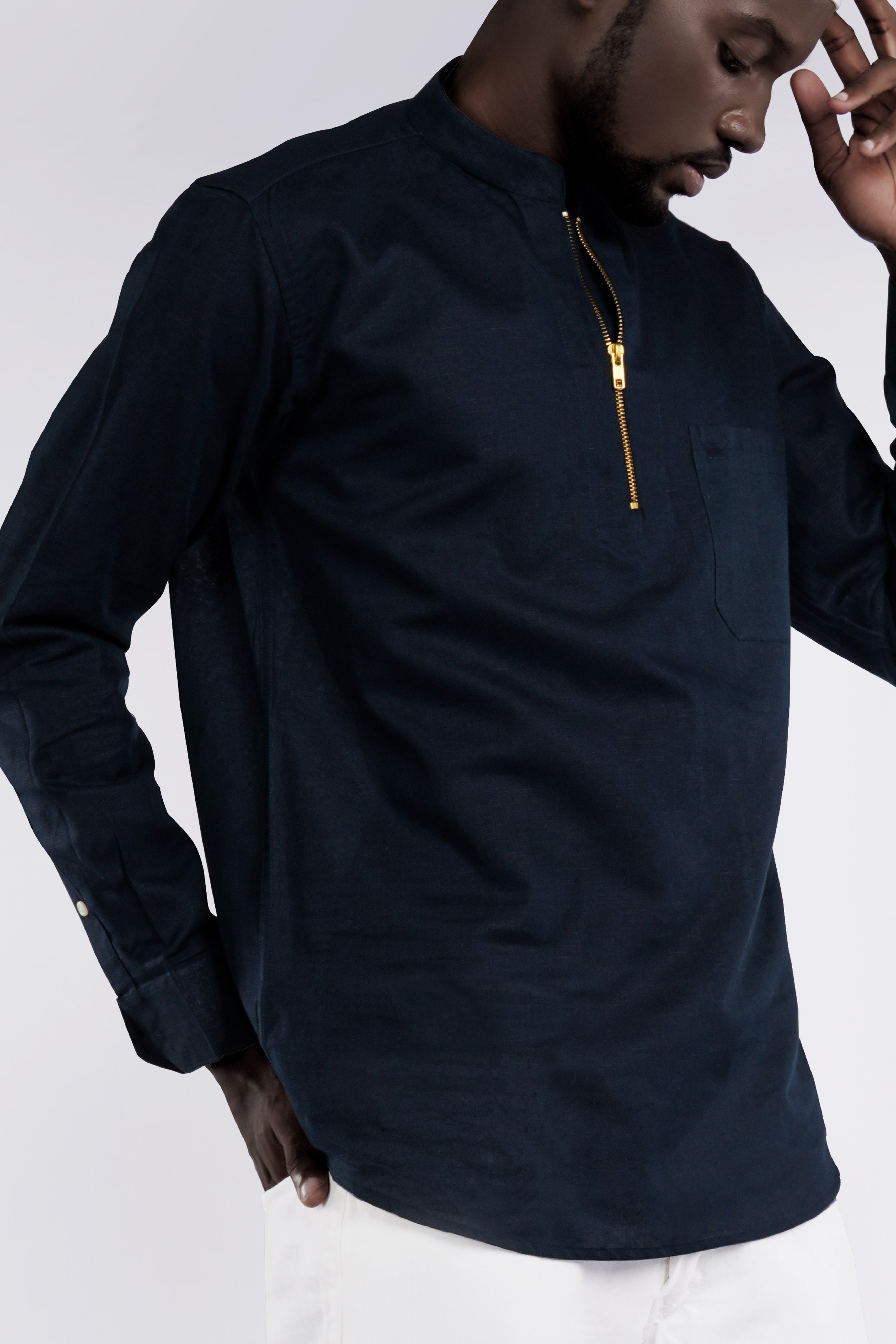 Haiti Navy Blue Luxurious Linen Designer Shirt