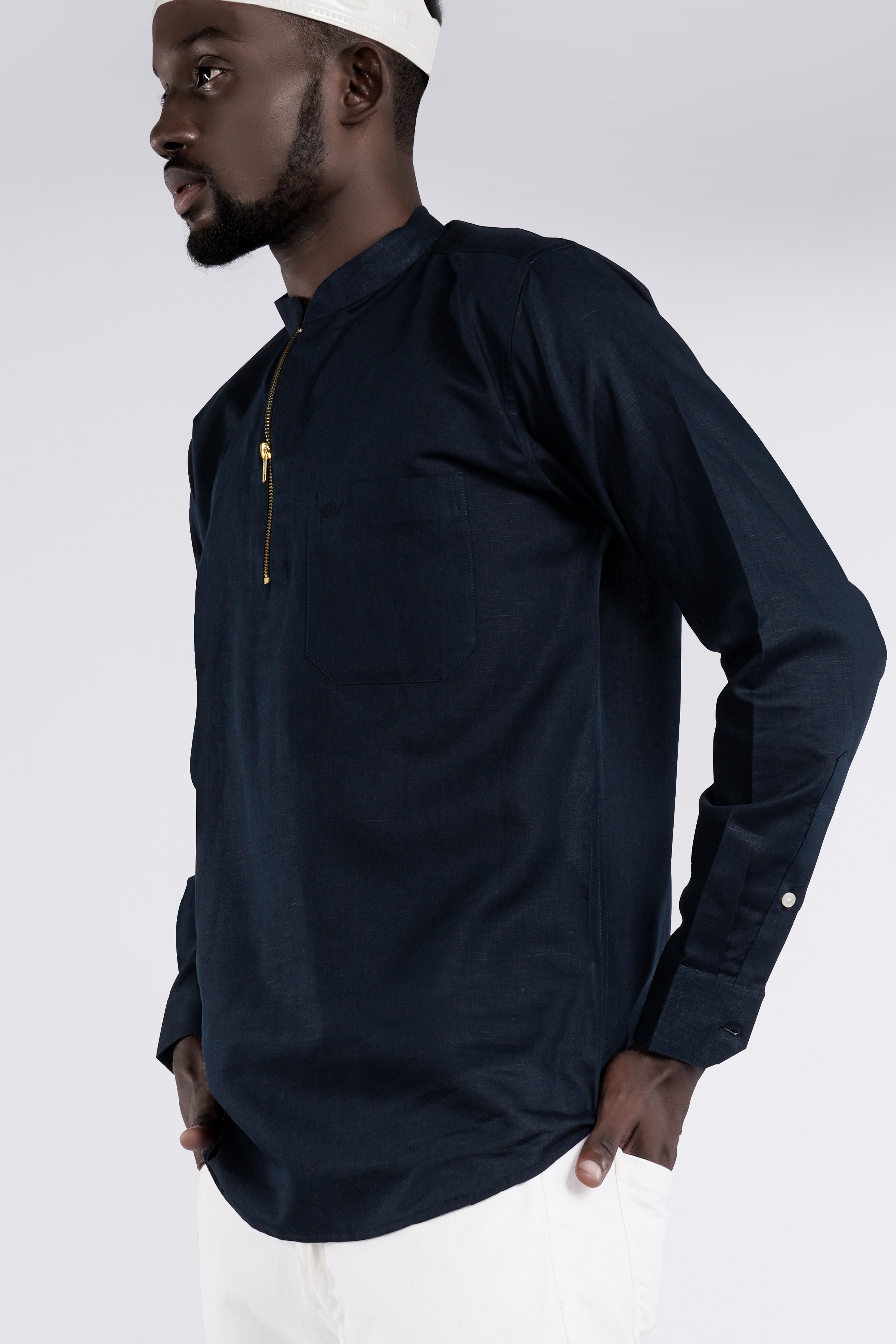 Haiti Navy Blue Luxurious Linen Designer Shirt