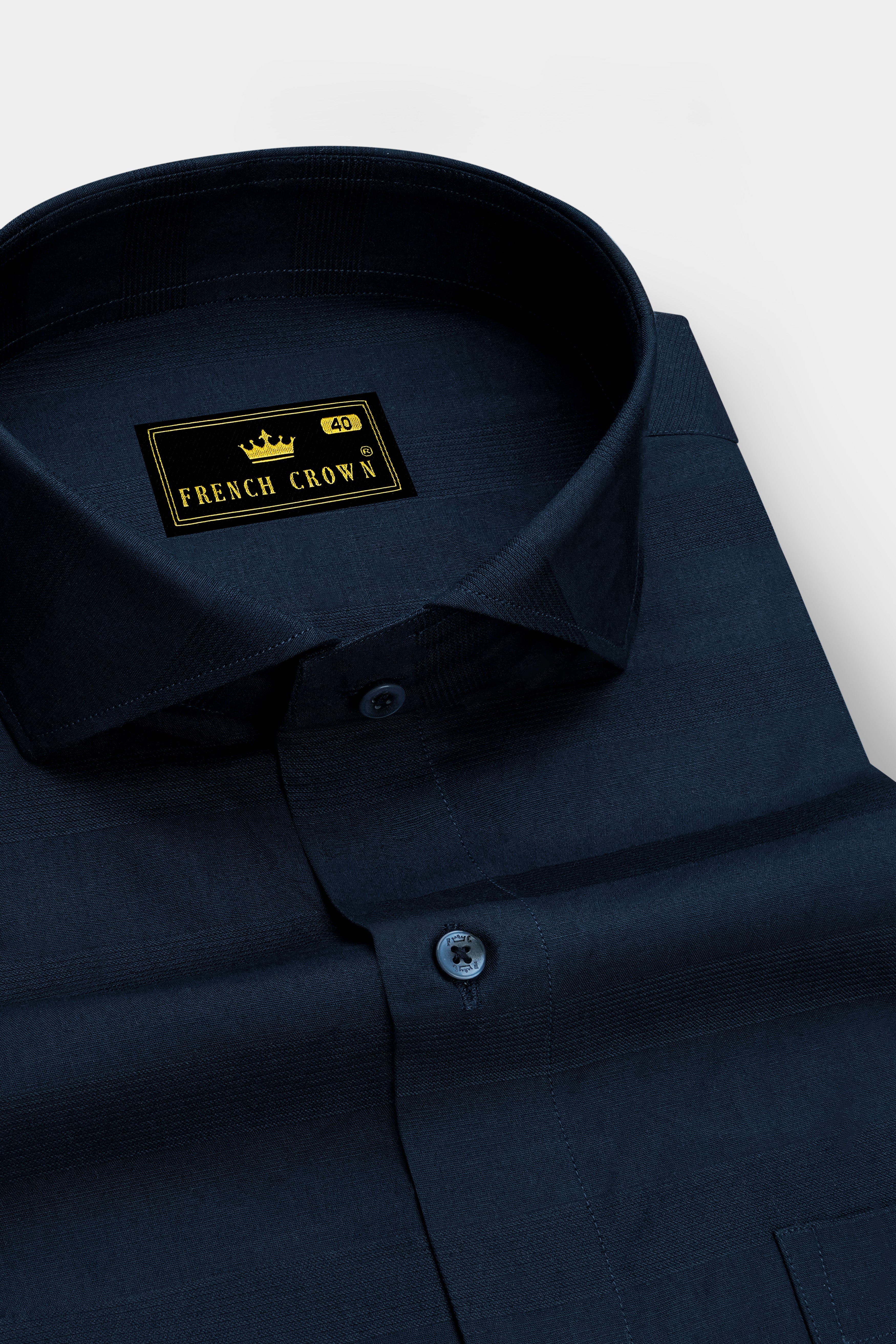 Ebony Clay Blue Dobby Textured Premium Giza Cotton Shirt