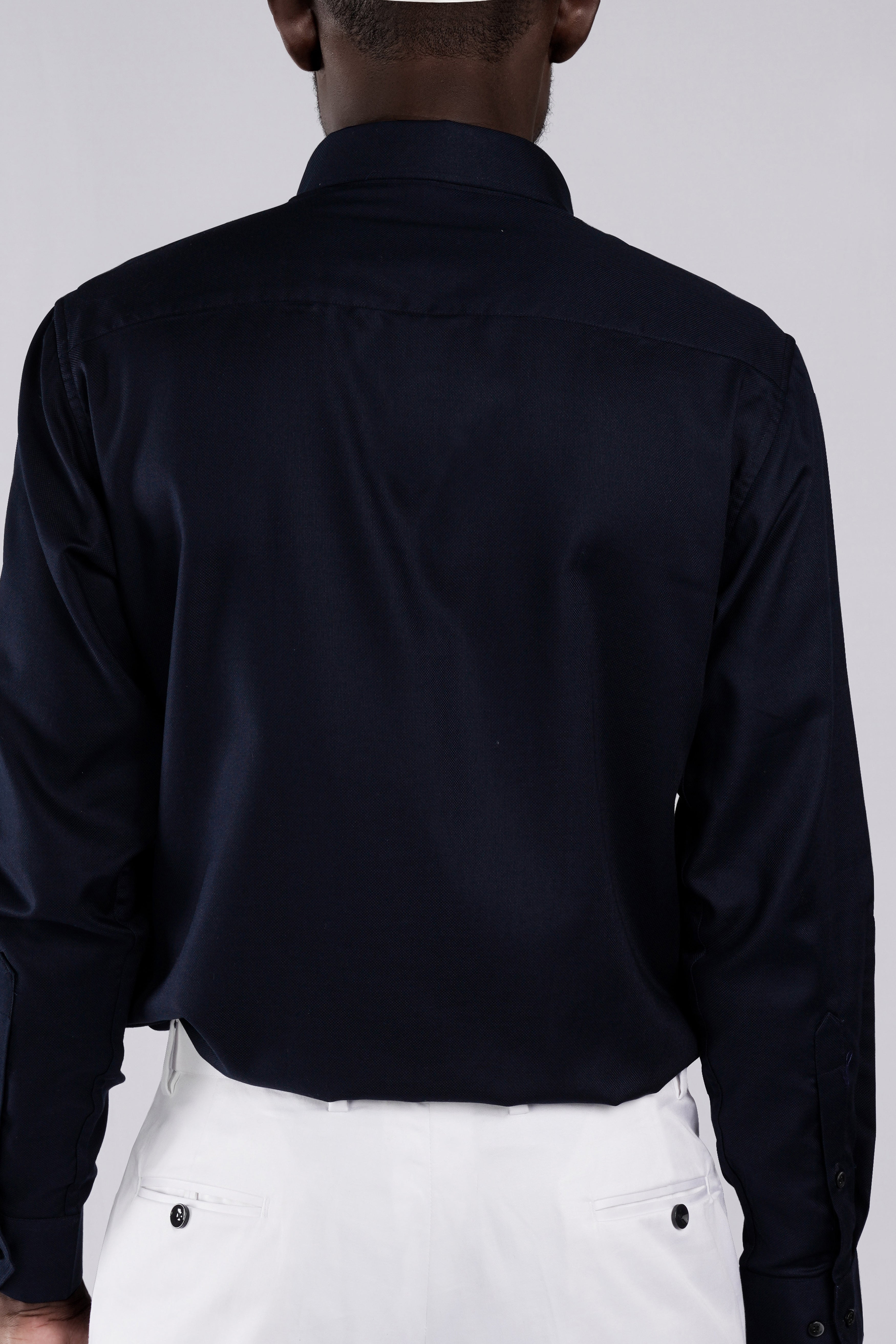 Cinder Navy Blue Dobby Textured Premium Giza Cotton Shirt