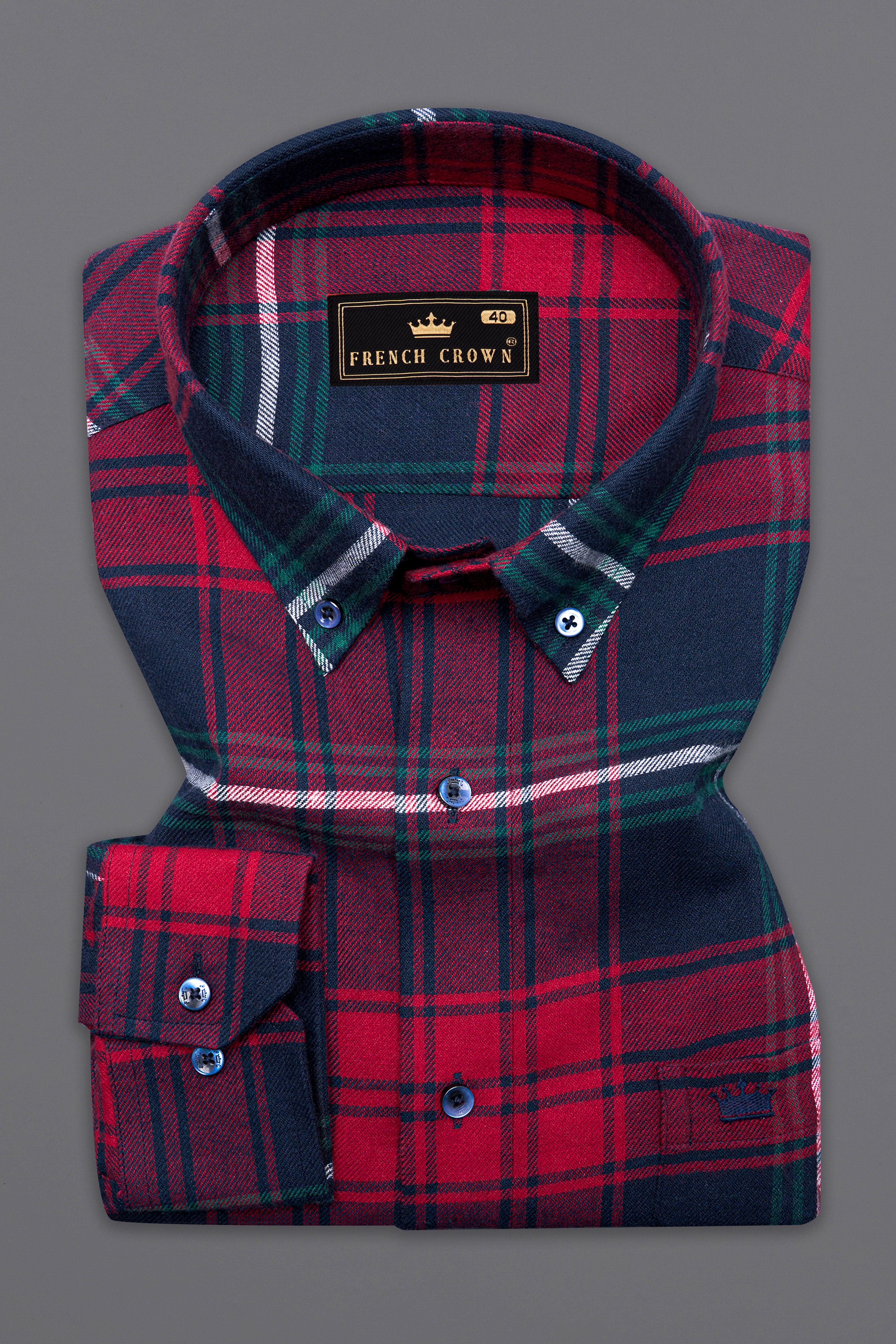 Shiraz Red and Ebony Clay Blue Twill Checkered Premium Cotton Shirt