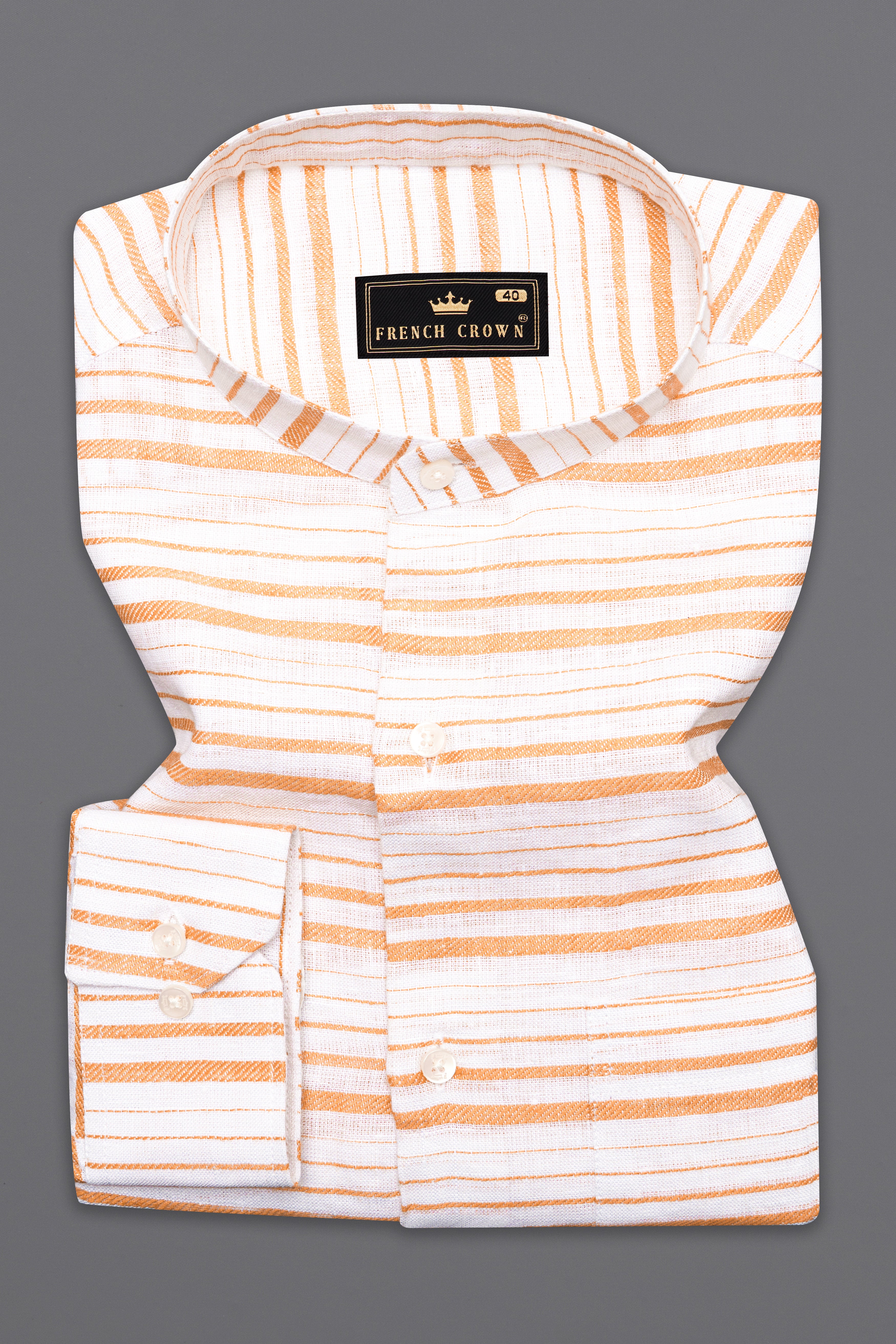 Rajah Orange and White Striped Luxurious Linen Shirt