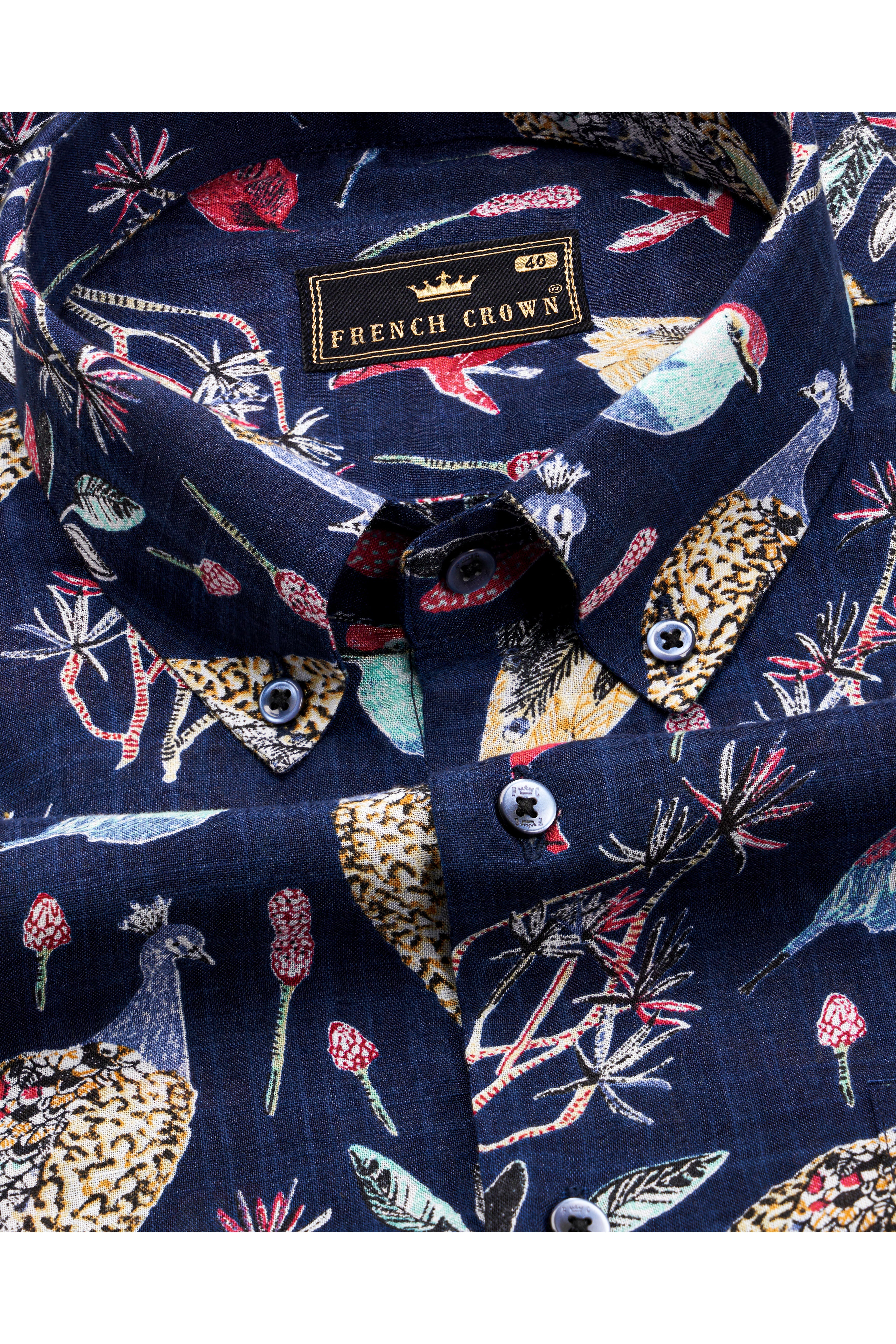 Haiti Navy Blue Peacock Printed Lightweight Premium Cotton Oversized Shirt