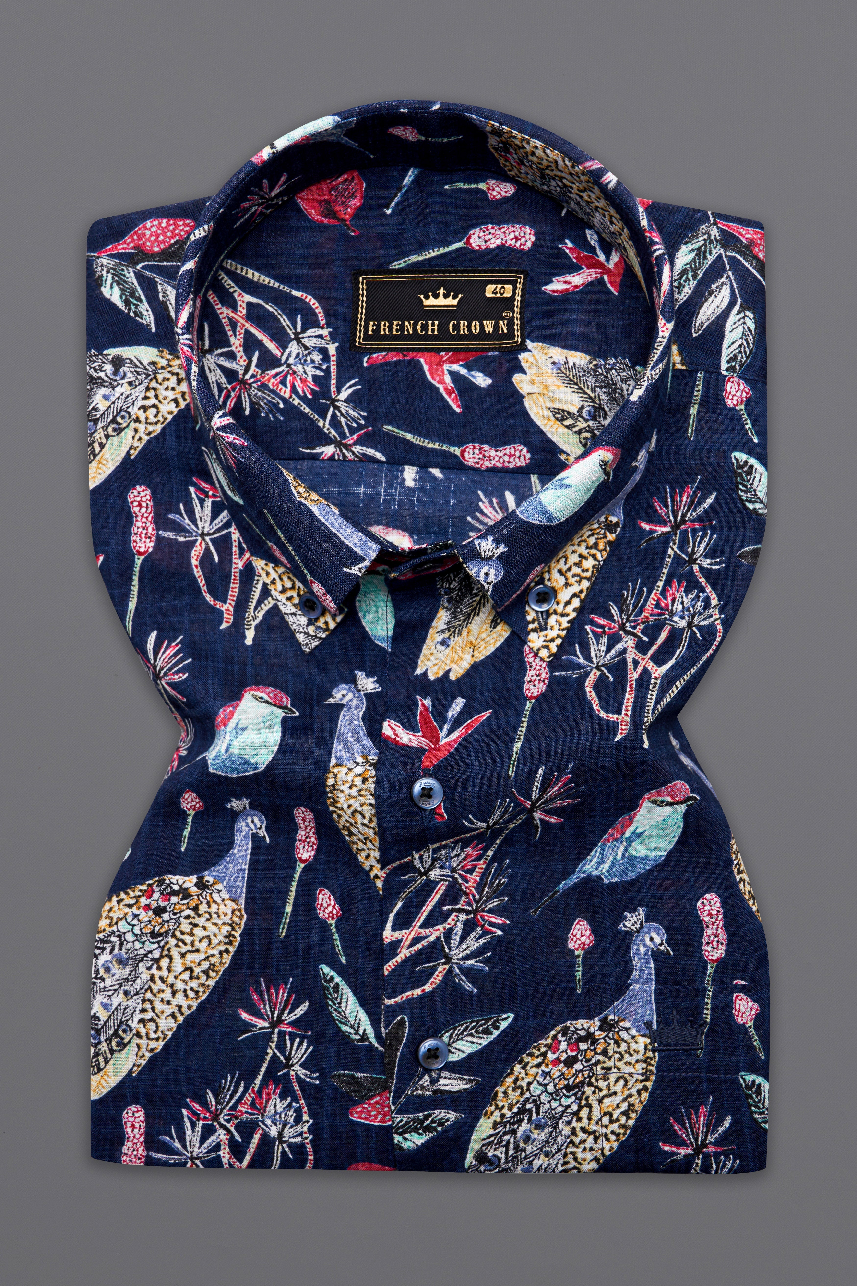 Haiti Navy Blue Peacock Printed Lightweight Premium Cotton Oversized Shirt