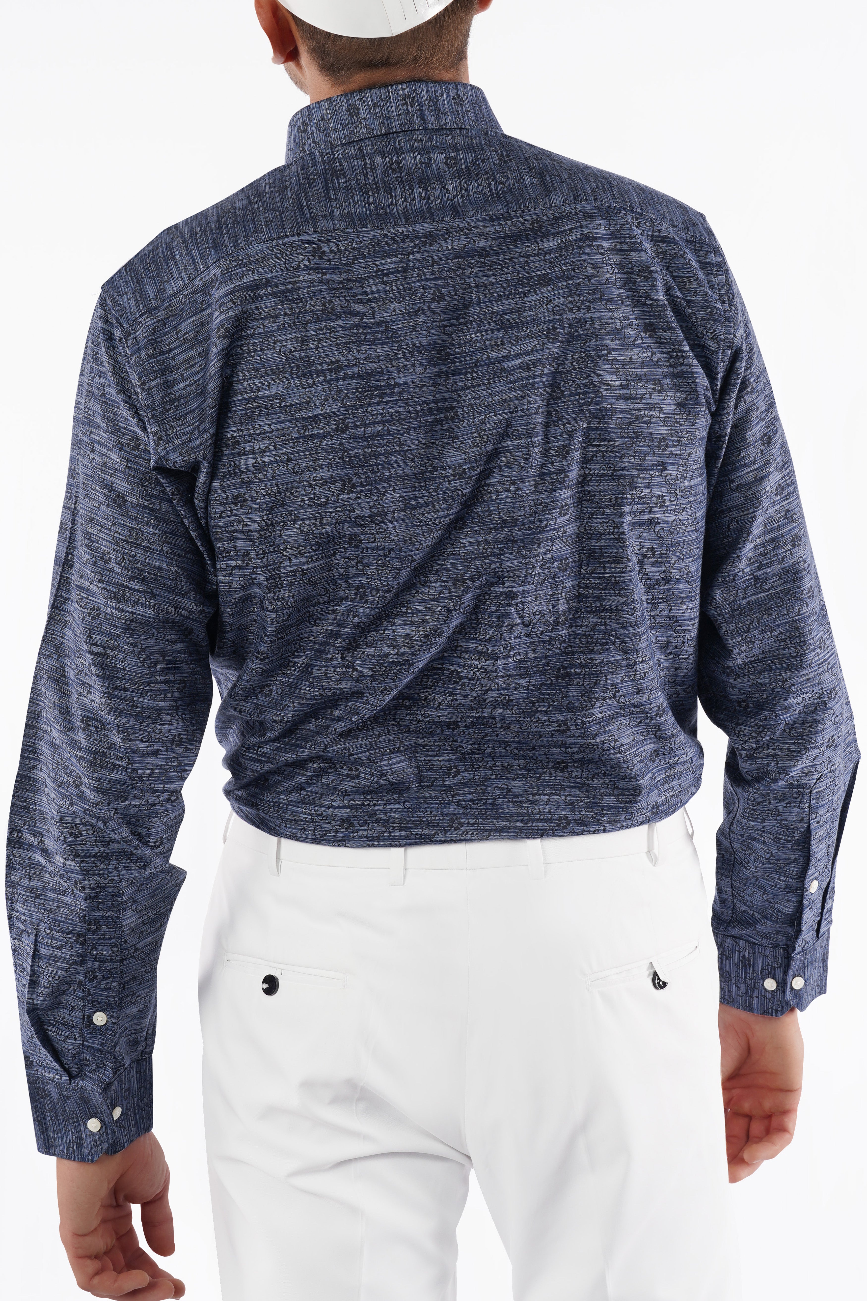 Twilight Blue and Black Jacquard Textured Premium Giza Cotton Shirt