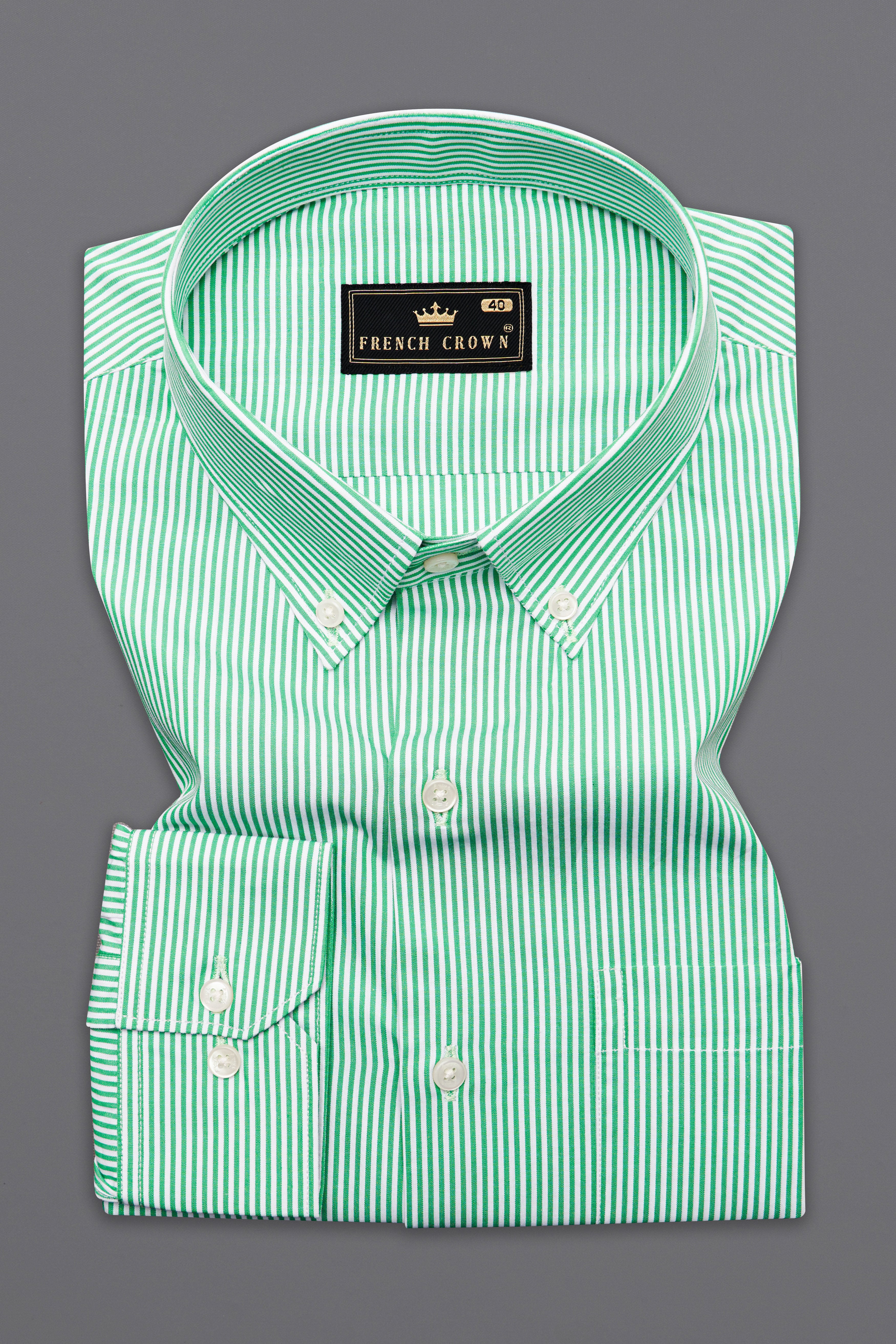 Downy Green Pinstriped Premium Cotton Button Down Shirt