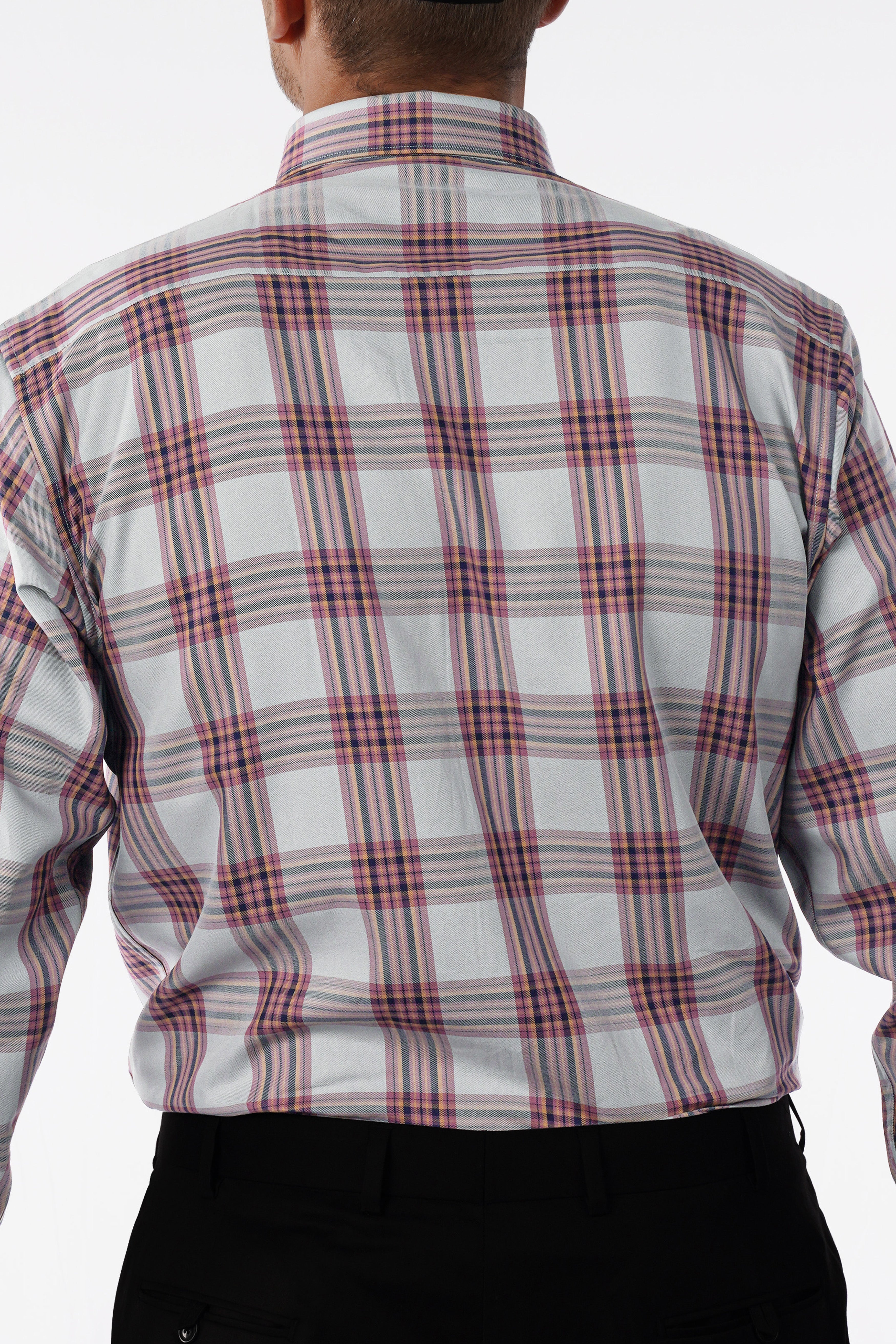 Lauguid Gray with Fuchsia Pink Twill Plaid Premium Cotton Shirt