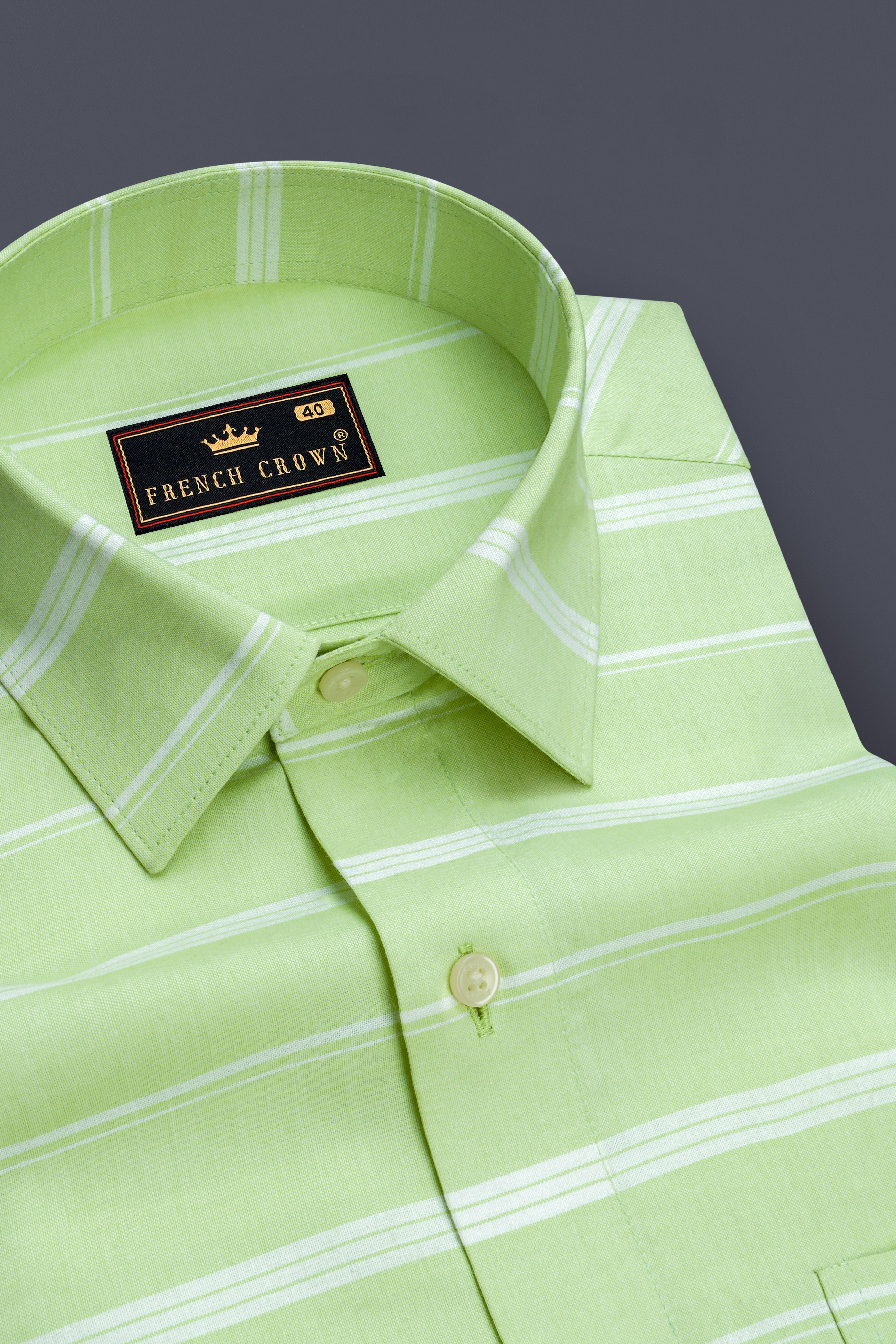 Sprout Green and White Striped Royal Oxford Shirt